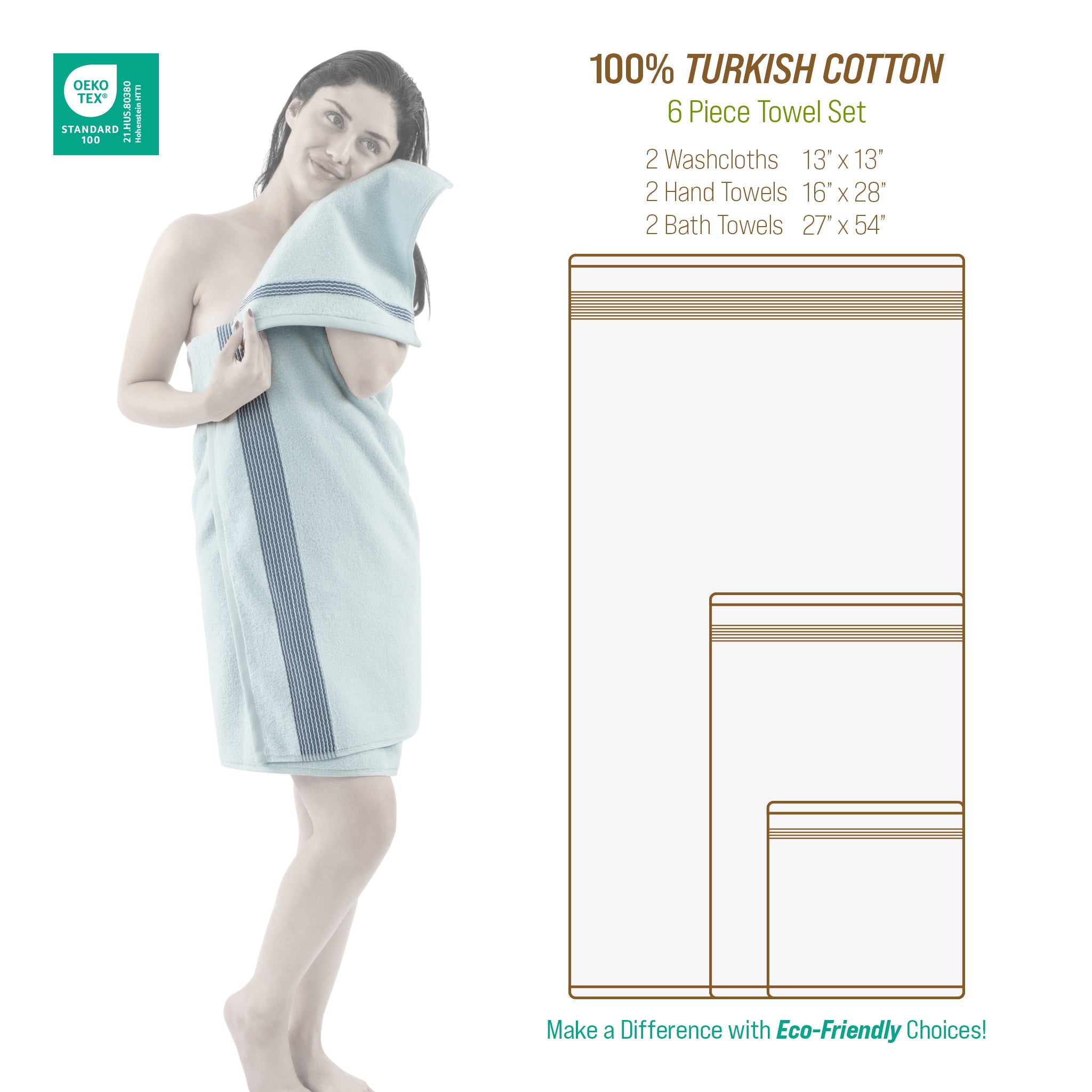 American-softlinen Pleated Collection 100% Combed Cotton Luxury 6 Piece Towel Set, Zero Twist Ultra Soft and Plush 460 GSM Towels for Bathroom
