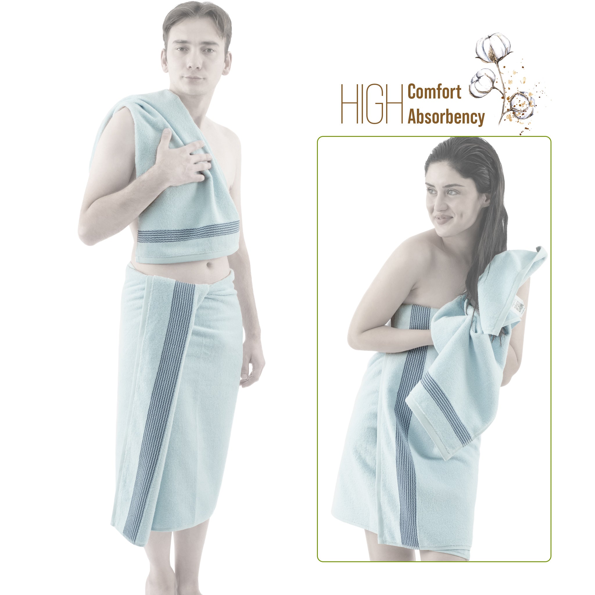 American-softlinen Pleated Collection 100% Combed Cotton Luxury 6 Piece Towel Set, Zero Twist Ultra Soft and Plush 460 GSM Towels for Bathroom