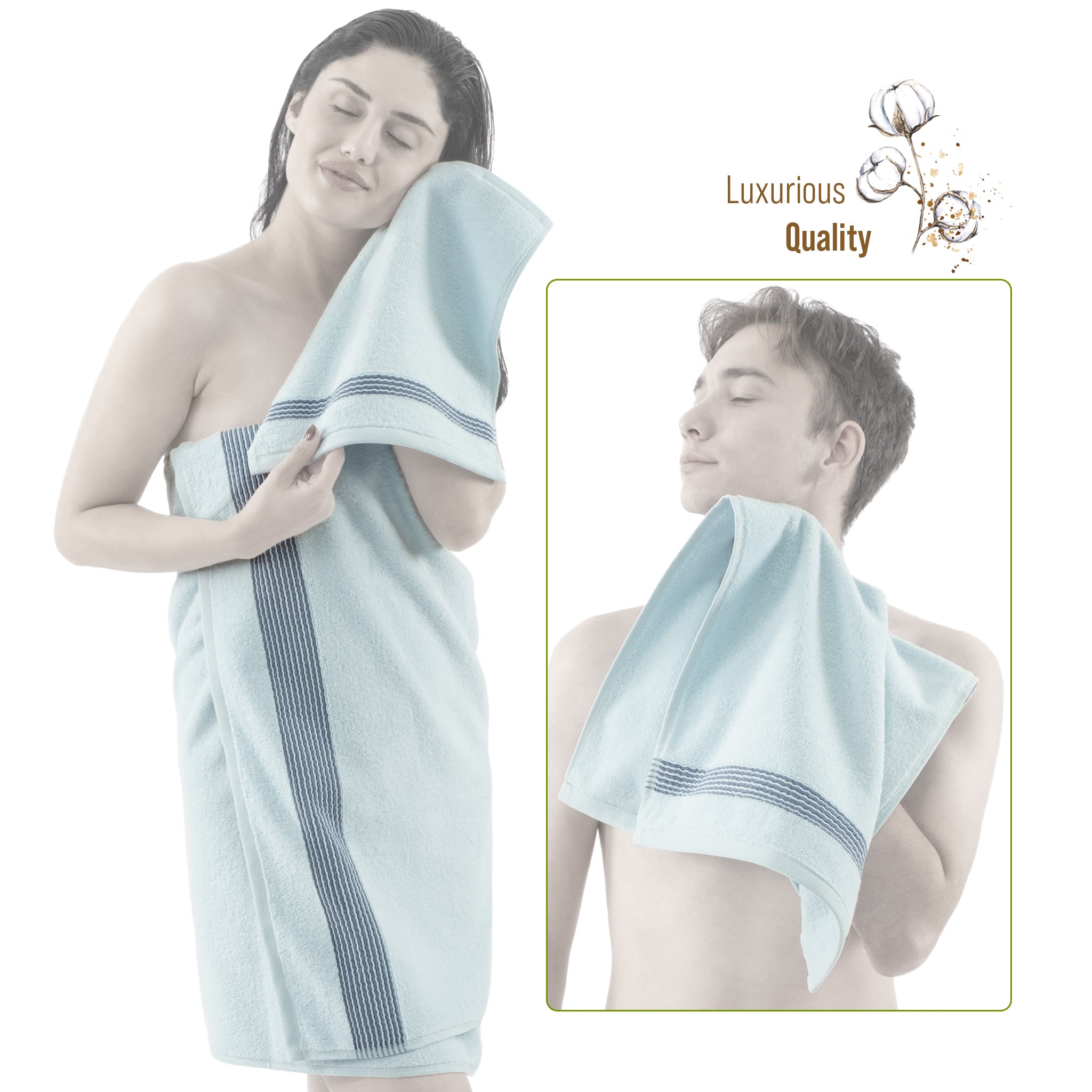 American-softlinen Pleated Collection 100% Combed Cotton Luxury 6 Piece Towel Set, Zero Twist Ultra Soft and Plush 460 GSM Towels for Bathroom