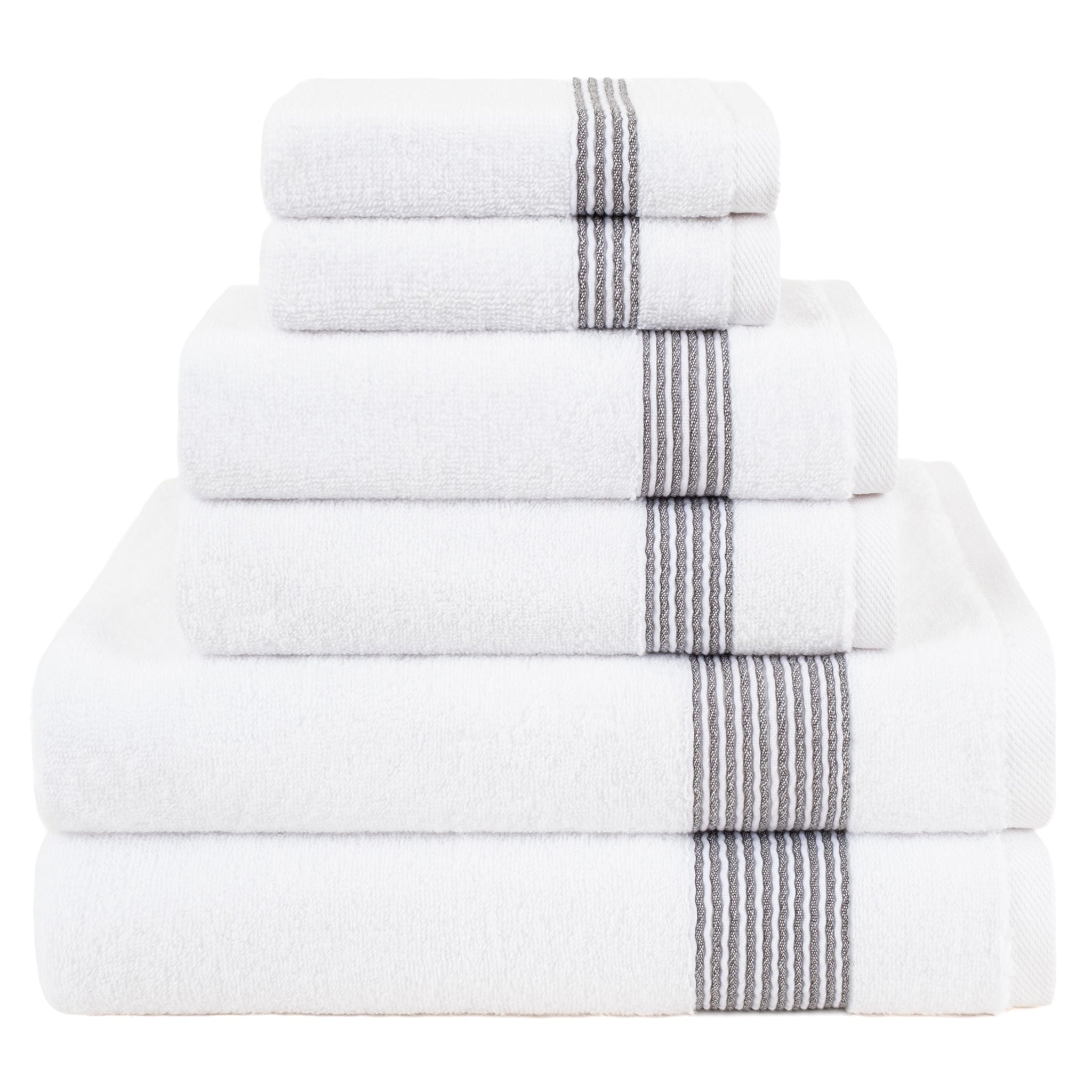 American-softlinen Pleated Collection 100% Combed Cotton Luxury 6 Piece Towel Set, Zero Twist Ultra Soft and Plush 460 GSM Towels for Bathroom