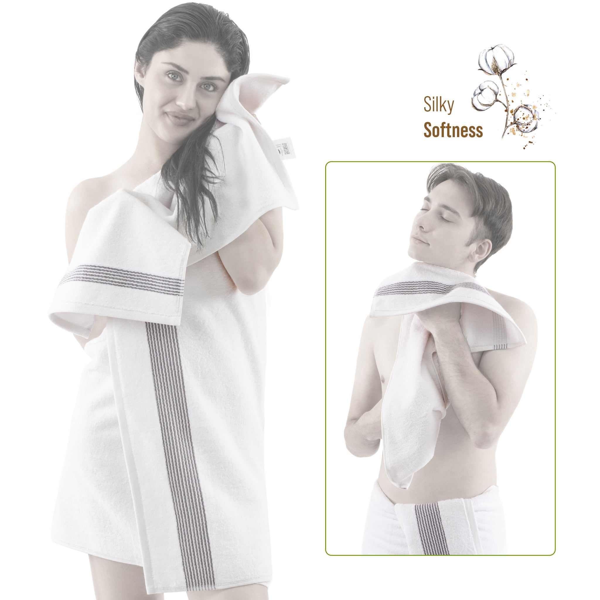 American-softlinen Pleated Collection 100% Combed Cotton Luxury 6 Piece Towel Set, Zero Twist Ultra Soft and Plush 460 GSM Towels for Bathroom