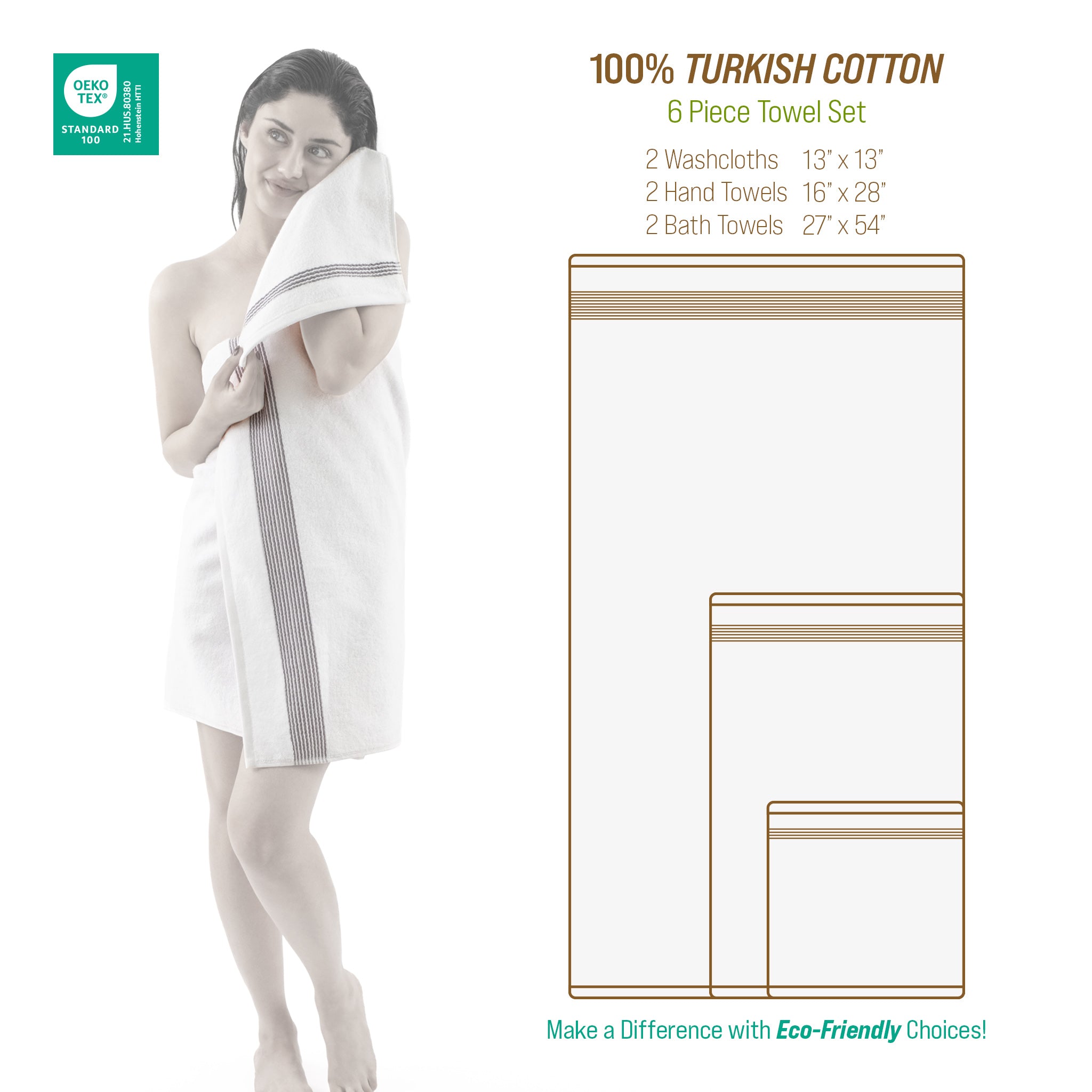 American-softlinen Pleated Collection 100% Combed Cotton Luxury 6 Piece Towel Set, Zero Twist Ultra Soft and Plush 460 GSM Towels for Bathroom