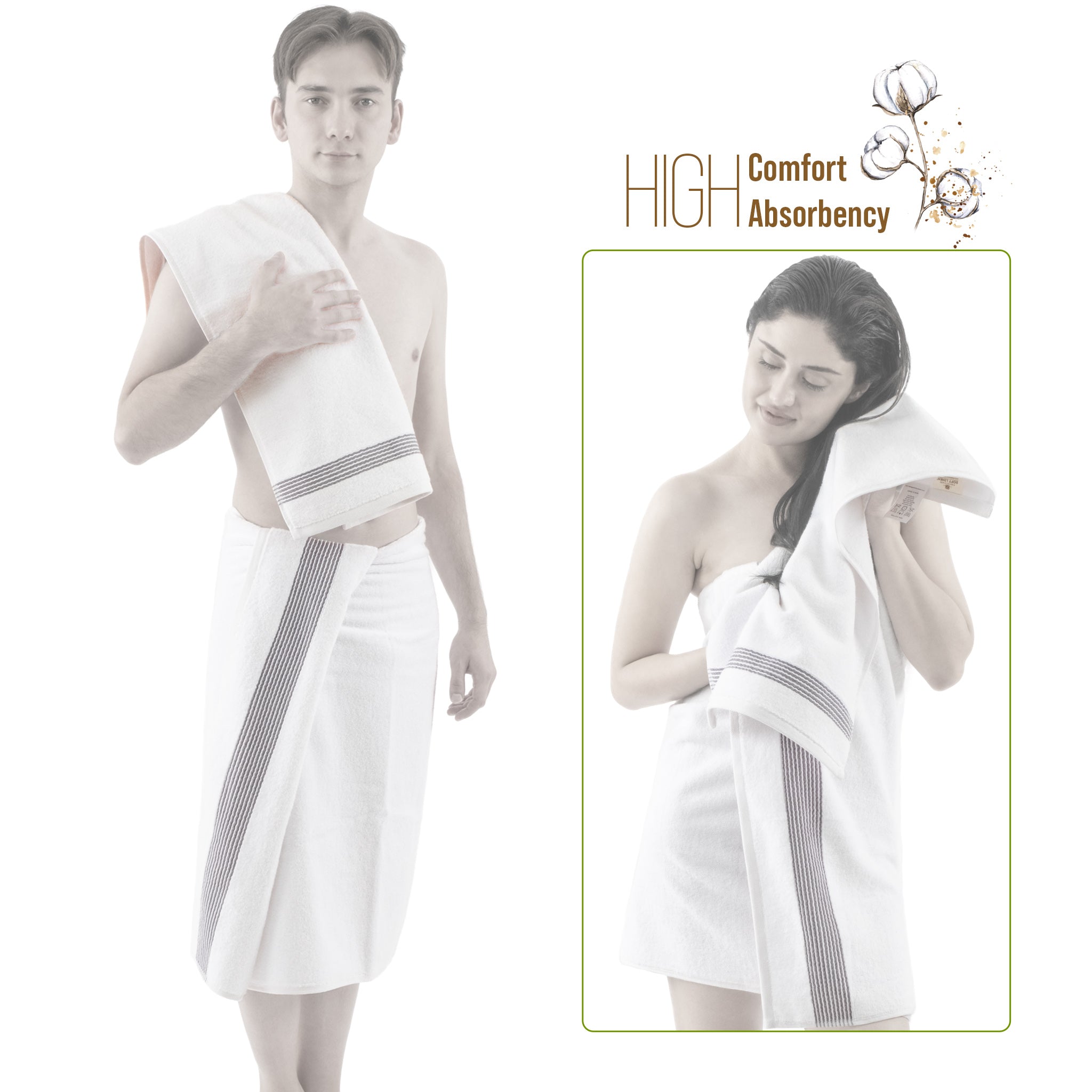 American-softlinen Pleated Collection 100% Combed Cotton Luxury 6 Piece Towel Set, Zero Twist Ultra Soft and Plush 460 GSM Towels for Bathroom