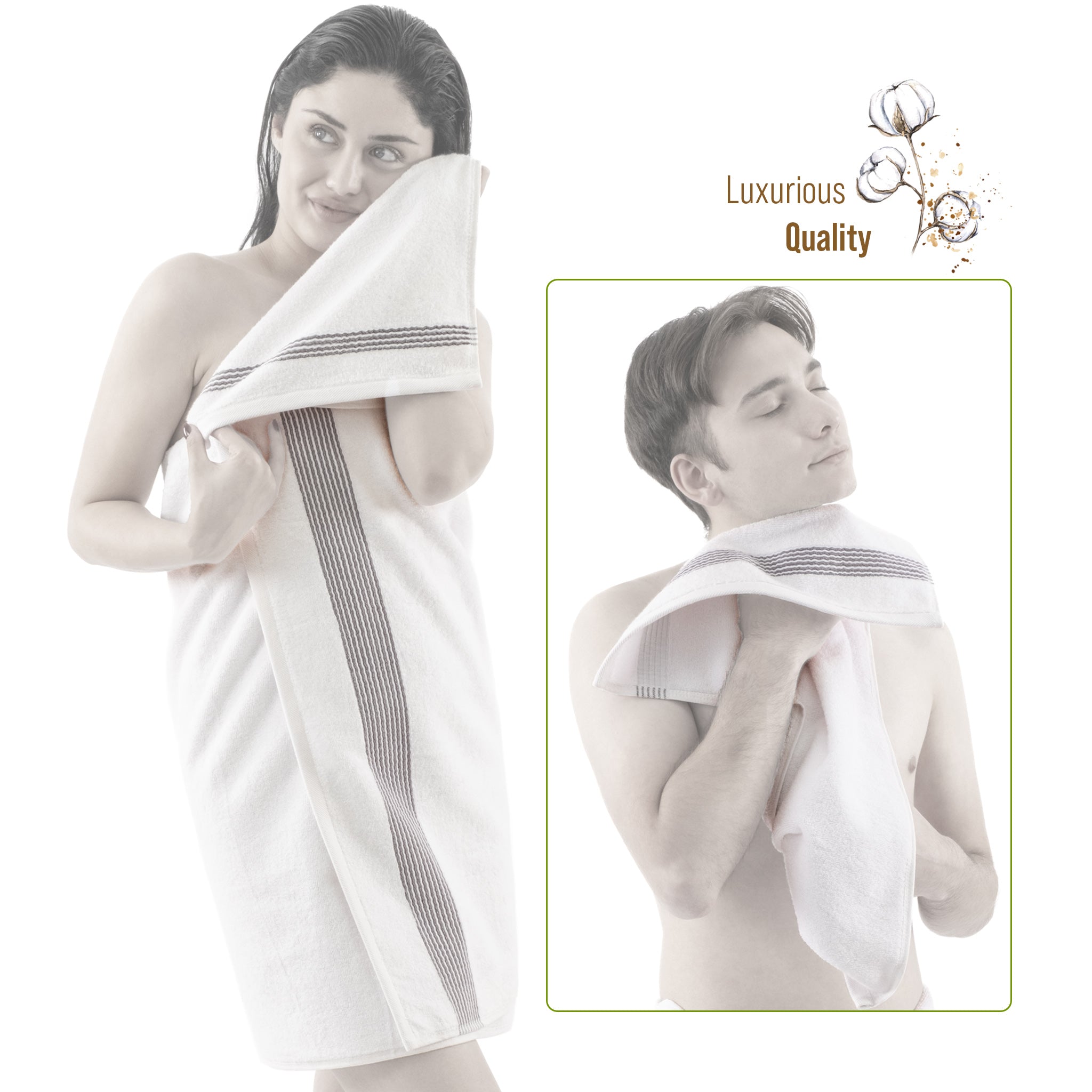 American-softlinen Pleated Collection 100% Combed Cotton Luxury 6 Piece Towel Set, Zero Twist Ultra Soft and Plush 460 GSM Towels for Bathroom