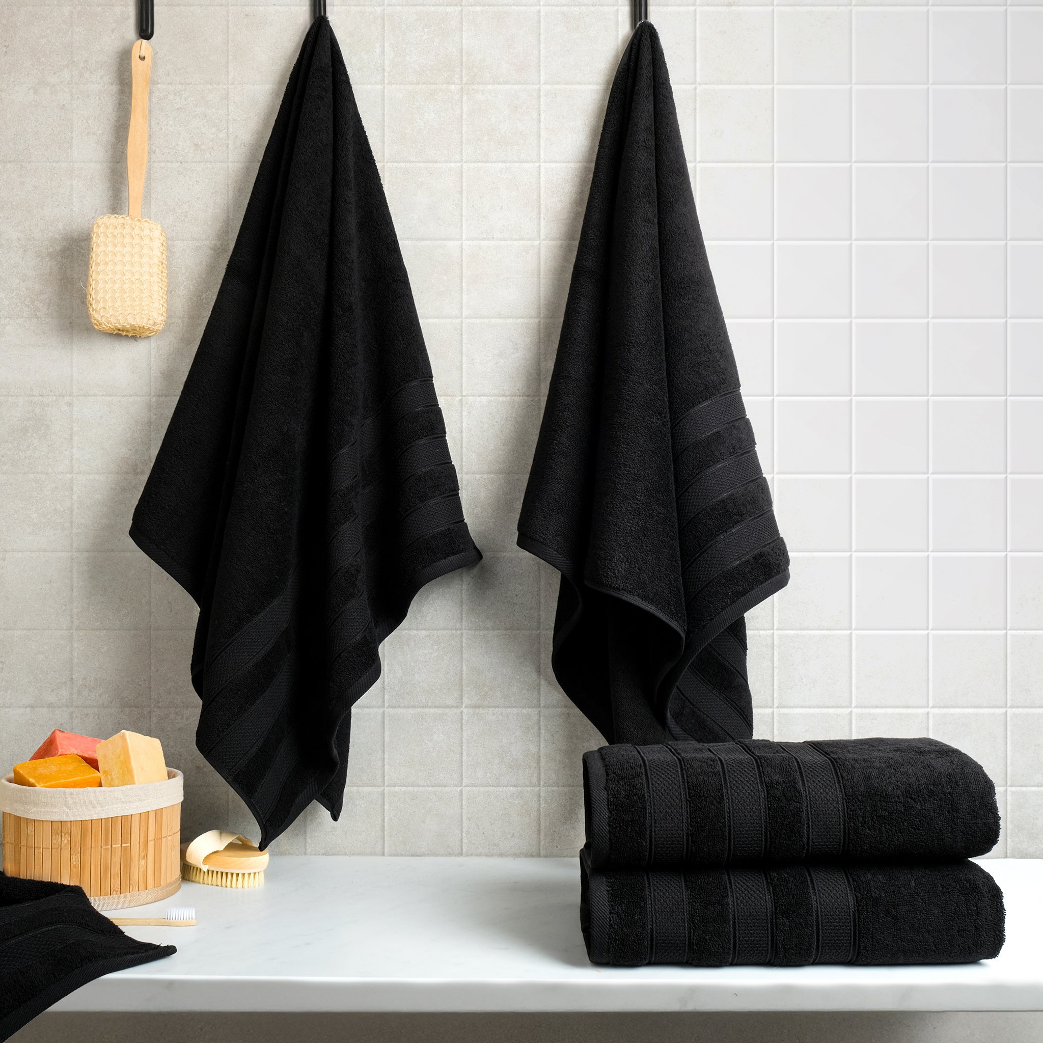 American-softlinen Salem 4-Piece Bath Towel Sets, 100% Cotton Luxury Turkish Towels, Super Soft Extra Large Bath Towels - Black 2
