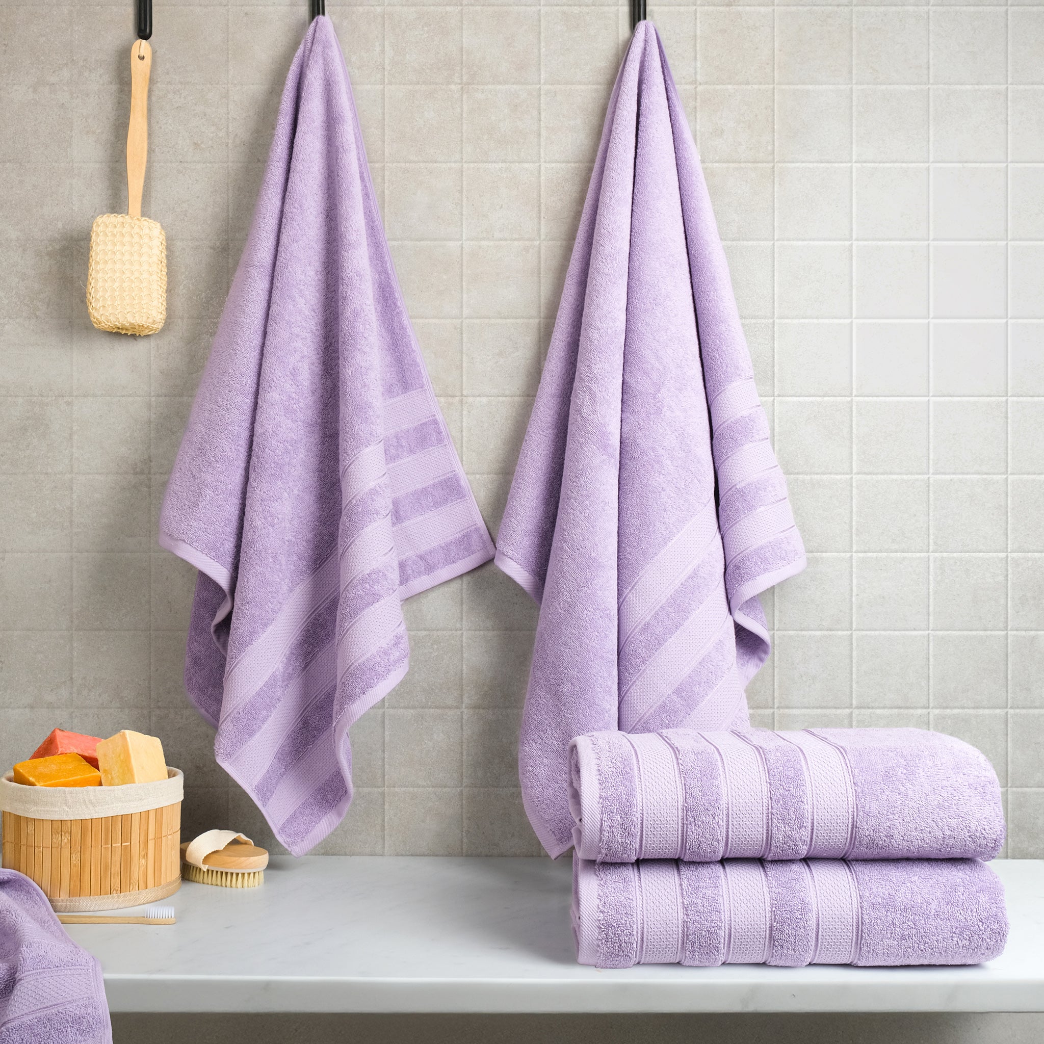 American-softlinen Salem 4-Piece Bath Towel Sets, 100% Cotton Luxury Turkish Towels, Super Soft Extra Large Bath Towels - Lilac 2
