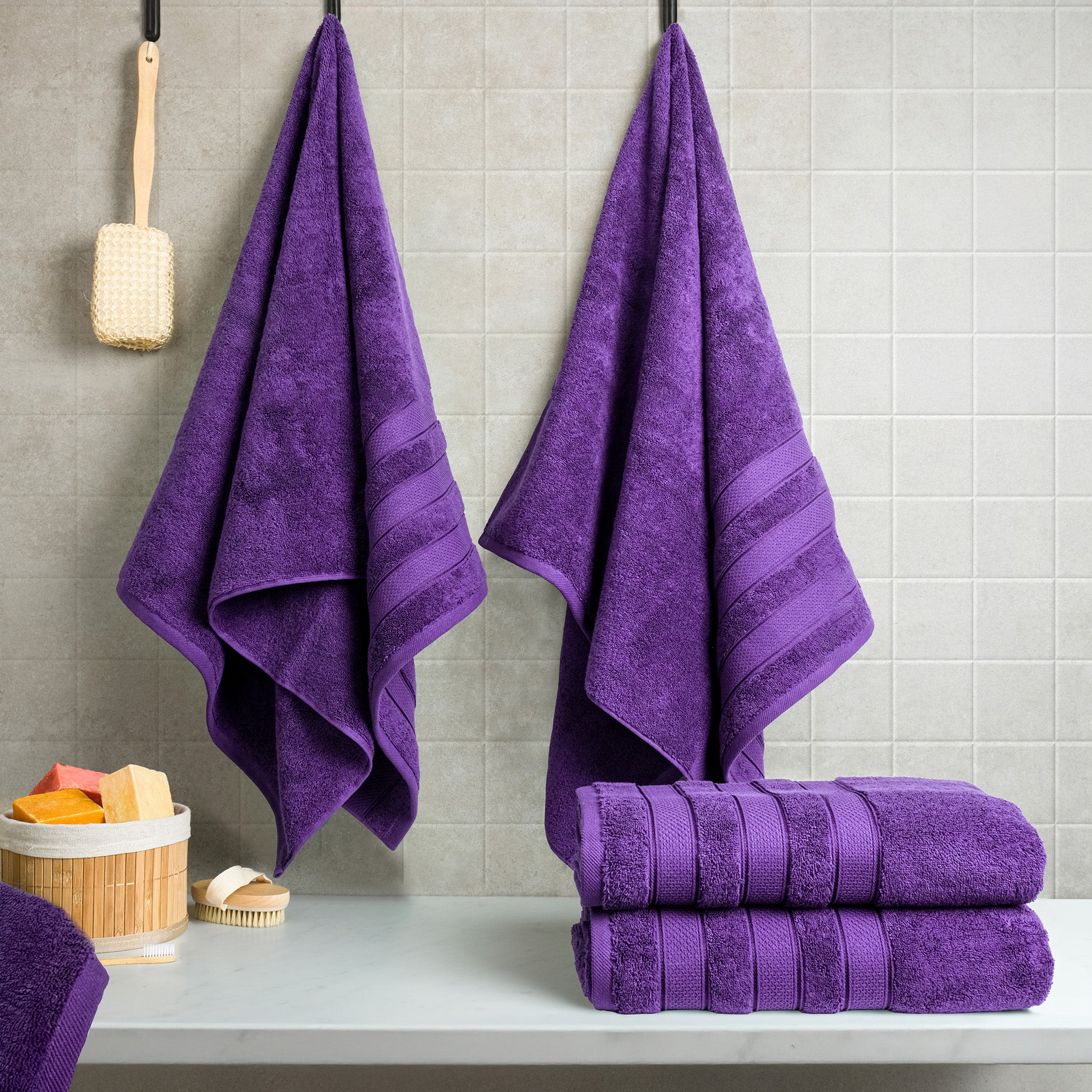 American-softlinen Salem 4-Piece Bath Towel Sets, 100% Cotton Luxury Turkish Towels, Super Soft Extra Large Bath Towels - Purple 2