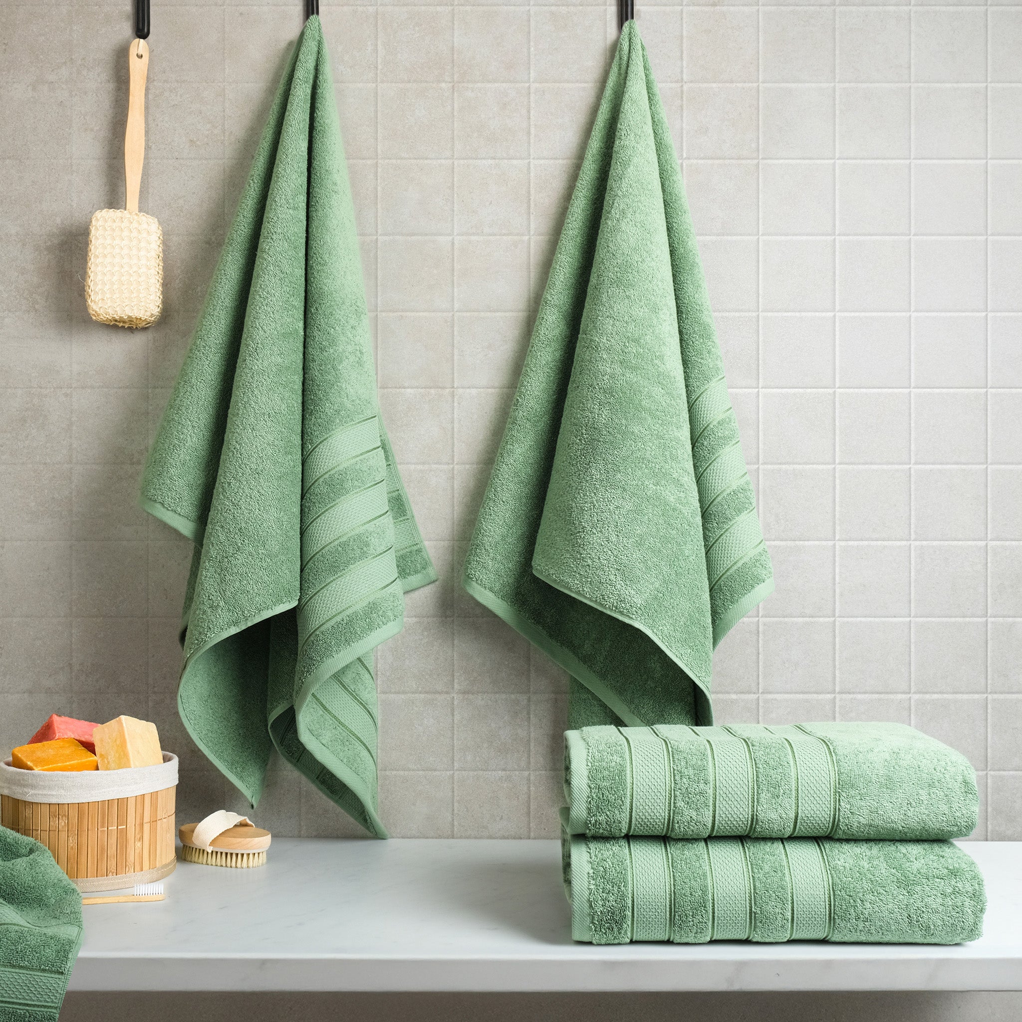 American-softlinen Salem 4-Piece Bath Towel Sets, 100% Cotton Luxury Turkish Towels, Super Soft Extra Large Bath Towels - Sage Green 2