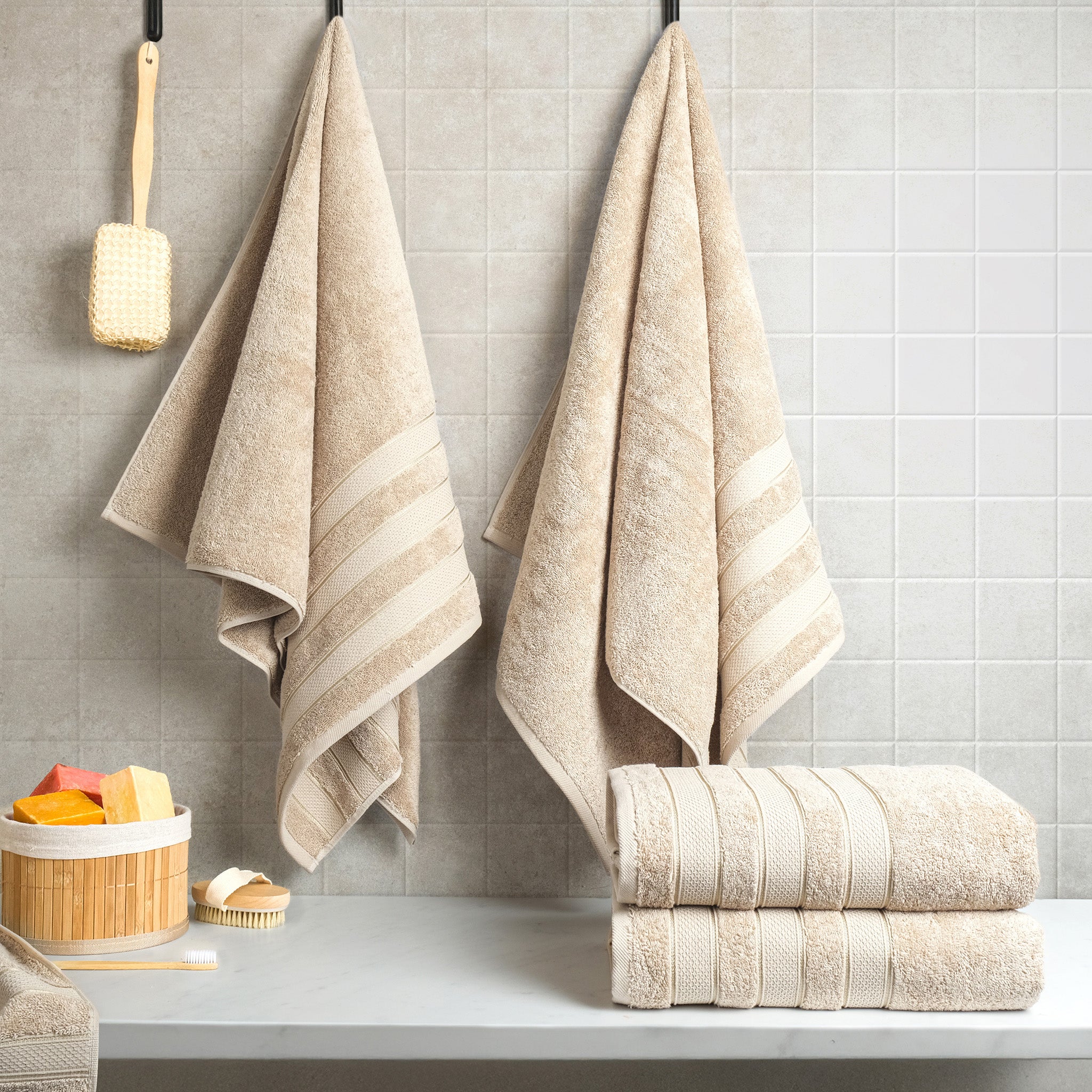 American-softlinen Salem 4-Piece Bath Towel Sets, 100% Cotton Luxury Turkish Towels, Super Soft Extra Large Bath Towels - Sand Taupe - Beige - 2