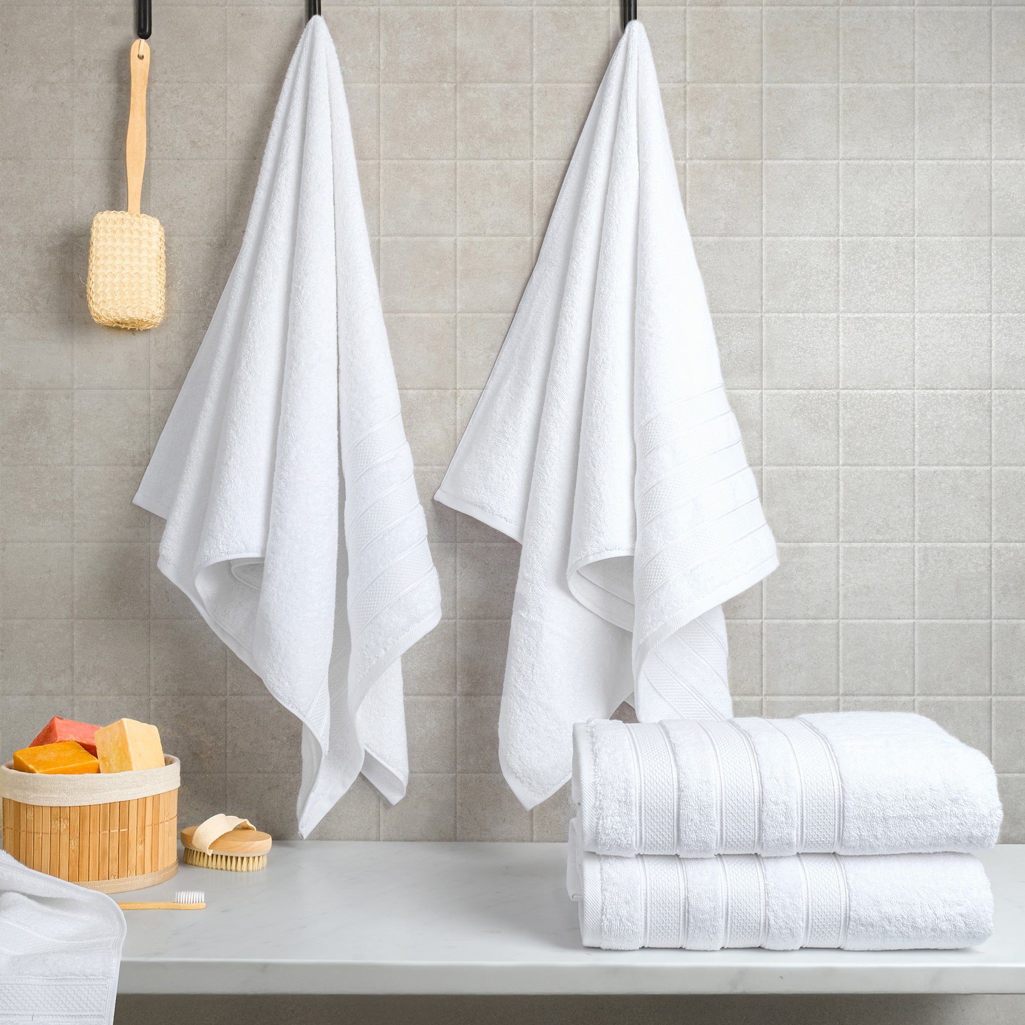 American-softlinen Salem 4-Piece Bath Towel Sets, 100% Cotton Luxury Turkish Towels, Super Soft Extra Large Bath Towels - White 2