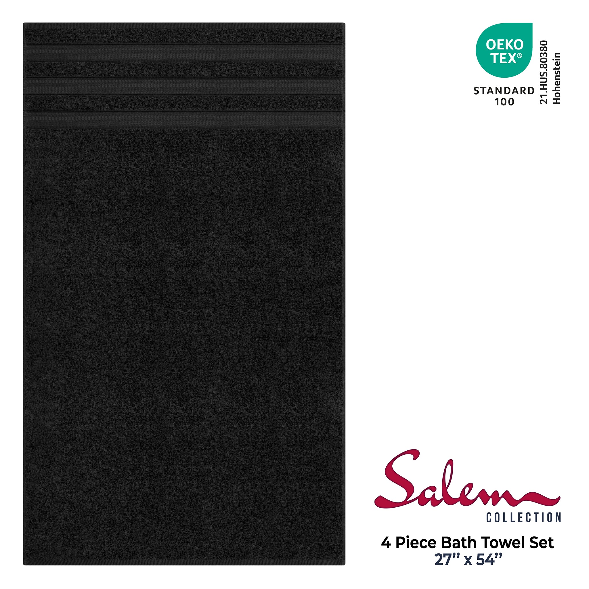 American-softlinen Salem 4-Piece Bath Towel Sets, 100% Cotton Luxury Turkish Towels, Super Soft Extra Large Bath Towels - Black 4