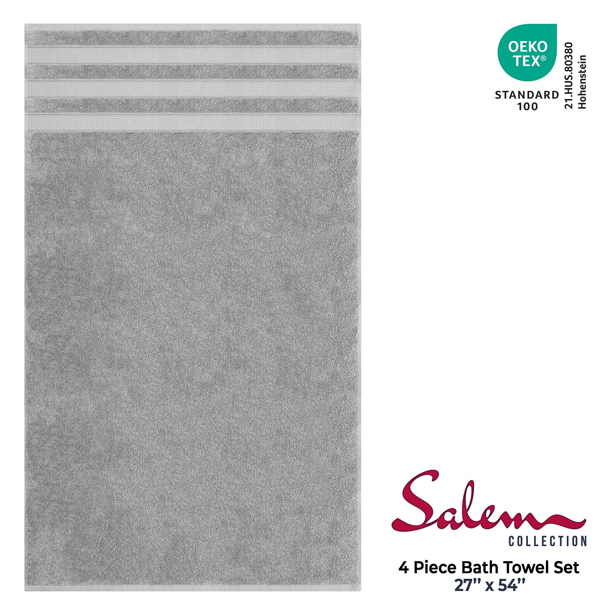 American-softlinen Salem 4-Piece Bath Towel Sets, 100% Cotton Luxury Turkish Towels, Super Soft Extra Large Bath Towels - Rockridge Gray 4
