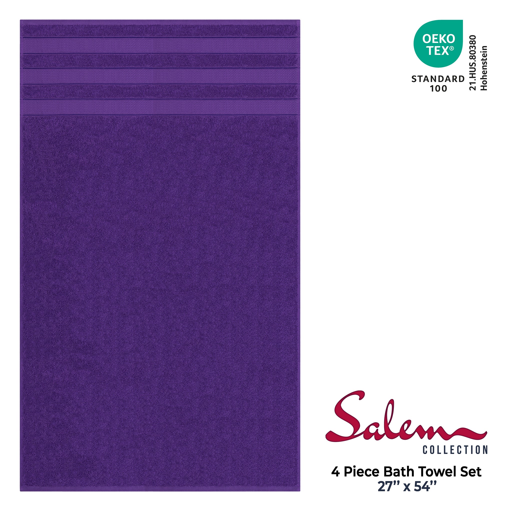 American-softlinen Salem 4-Piece Bath Towel Sets, 100% Cotton Luxury Turkish Towels, Super Soft Extra Large Bath Towels - Purple 4
