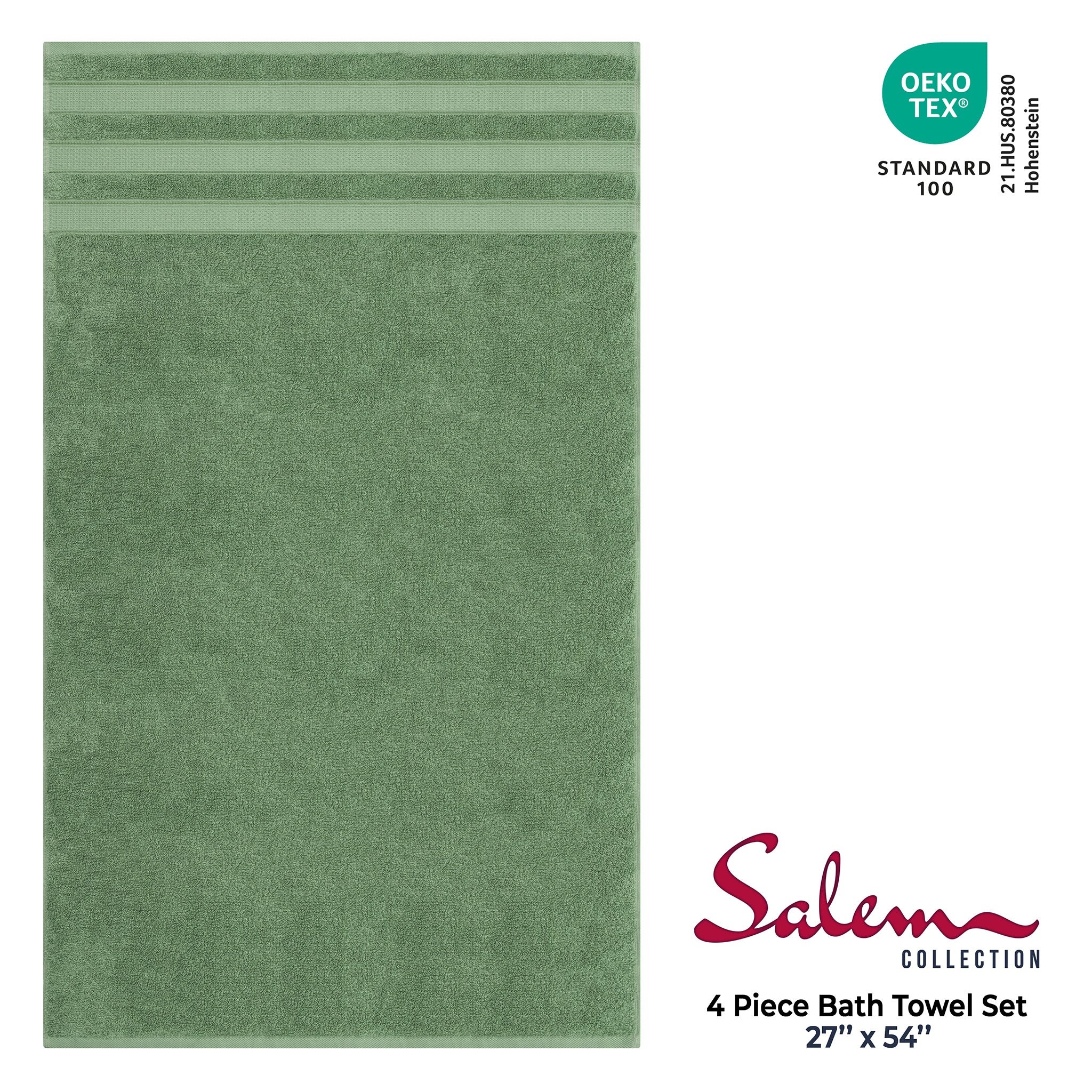 American-softlinen Salem 4-Piece Bath Towel Sets, 100% Cotton Luxury Turkish Towels, Super Soft Extra Large Bath Towels - Sage Green 4