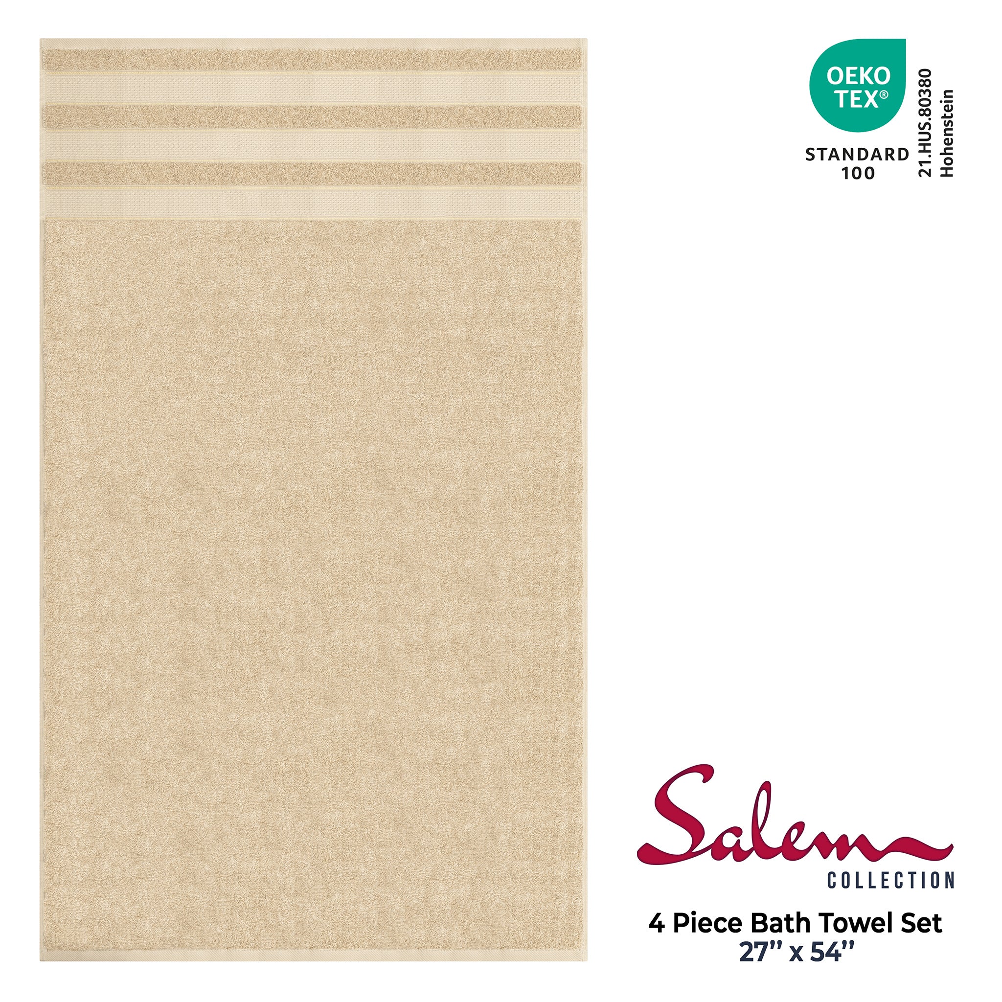 American-softlinen Salem 4-Piece Bath Towel Sets, 100% Cotton Luxury Turkish Towels, Super Soft Extra Large Bath Towels - Sand Taupe - Beige - 4