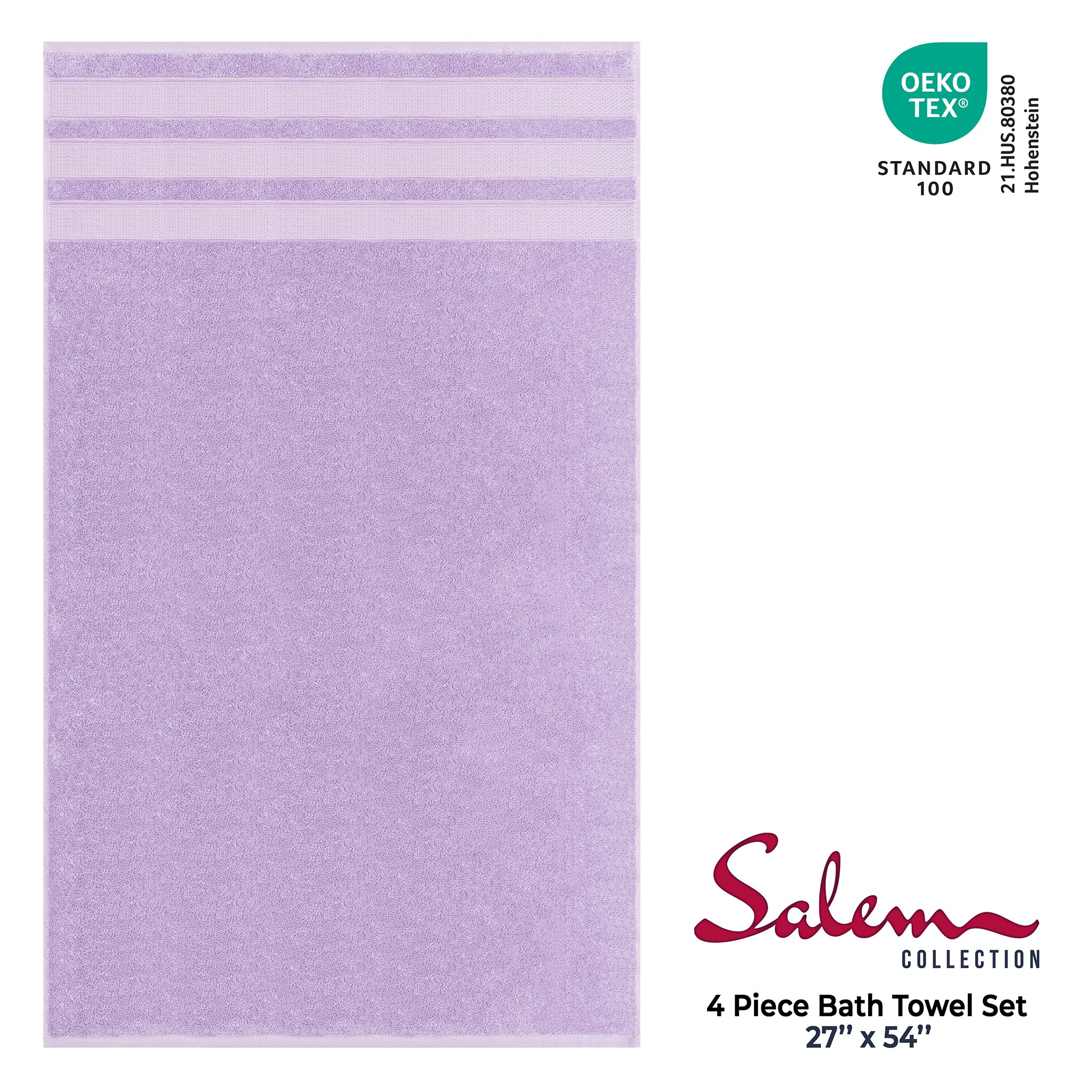 American-softlinen Salem 4-Pack Bath Towel Sets, 100% Cotton Luxury Turkish Towels, Super Soft, Absorbent, Premium Wholesale Bath Towels - Lilac 4