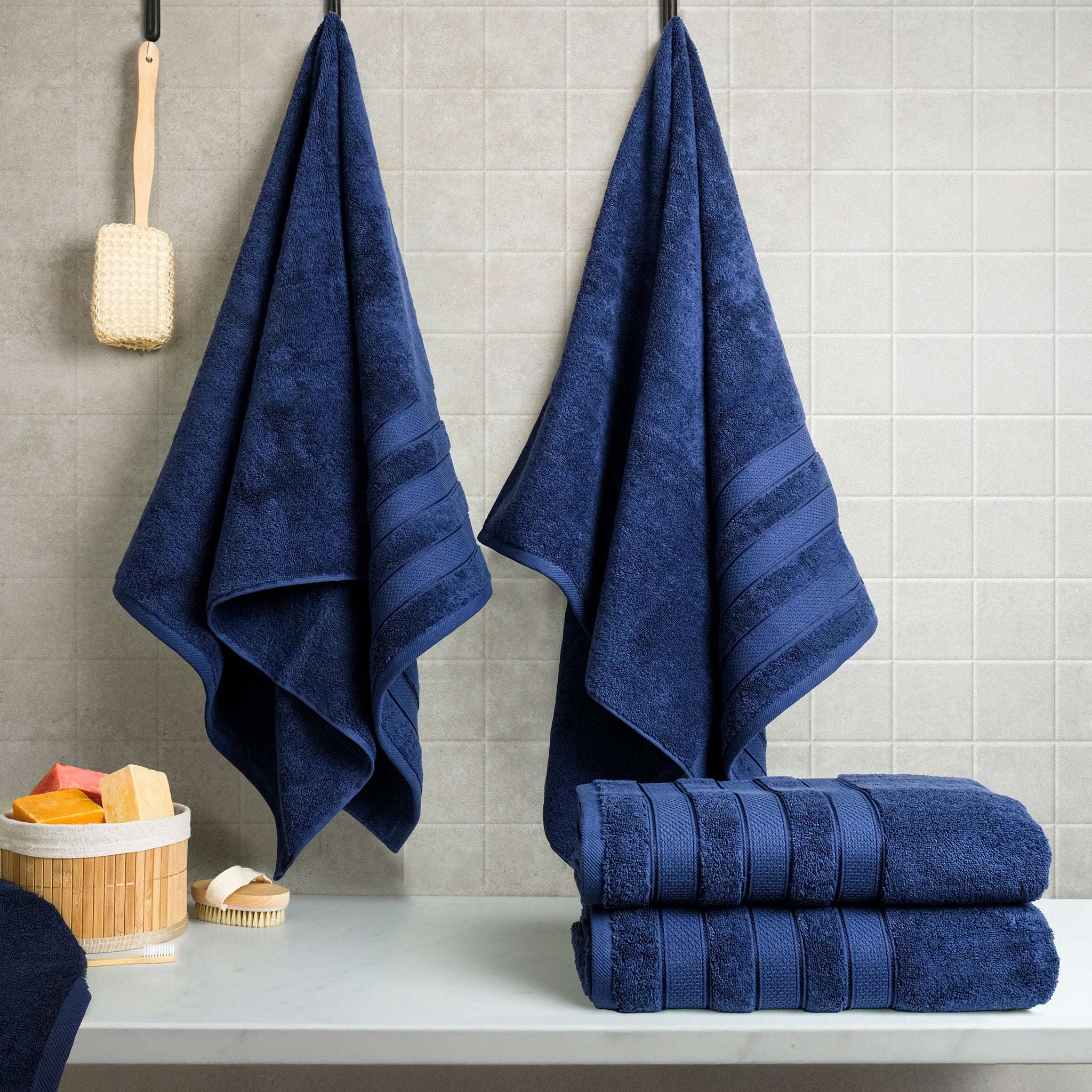 American-softlinen Salem 4-Pack Bath Towel Sets, 100% Cotton Luxury Turkish Towels, Super Soft, Absorbent, Premium Wholesale Bath Towels - Navy Blue 2