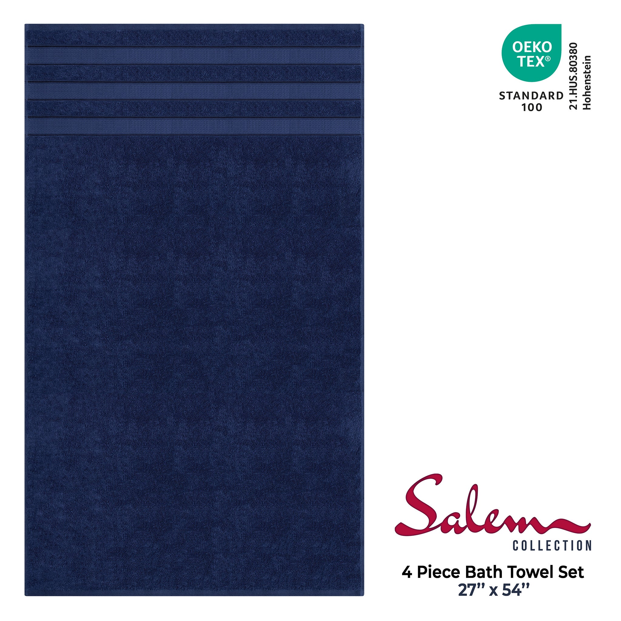American-softlinen Salem 4-Pack Bath Towel Sets, 100% Cotton Luxury Turkish Towels, Super Soft, Absorbent, Premium Wholesale Bath Towels - Navy Blue 4