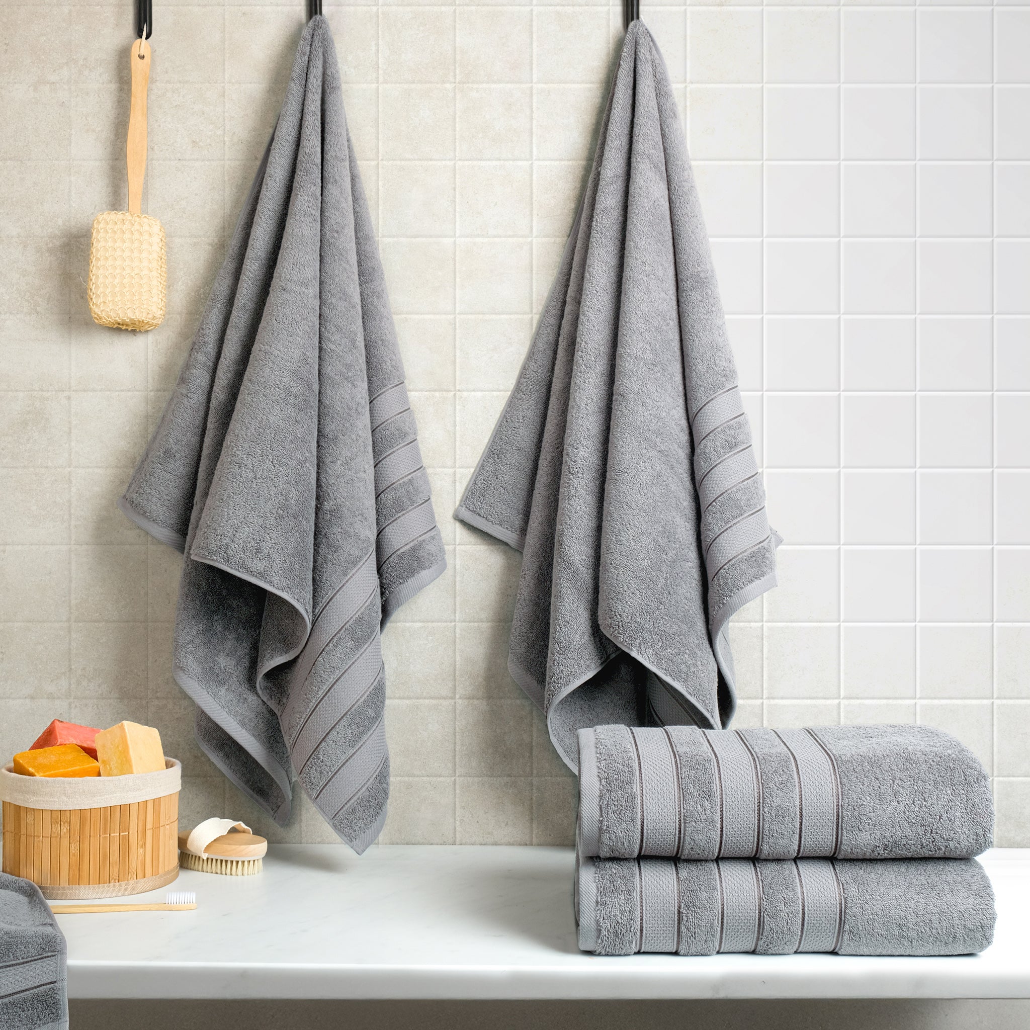 American-softlinen Salem 4-Pack Bath Towel Sets, 100% Cotton Luxury Turkish Towels, Super Soft, Absorbent, Premium Wholesale Bath Towels - Rockridge Gray 2