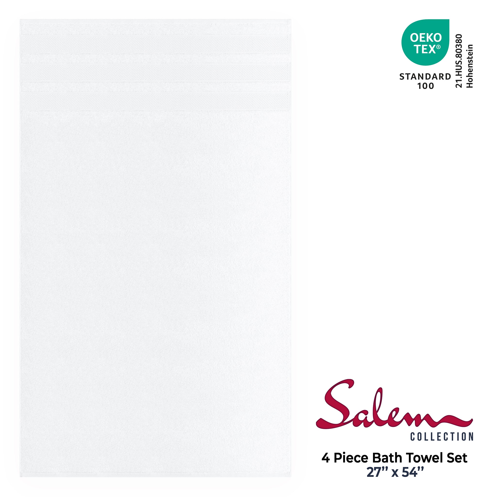 American-softlinen Salem 4-Pack Bath Towel Sets, 100% Cotton Luxury Turkish Towels, Super Soft, Absorbent, Premium Wholesale Bath Towels - White 4