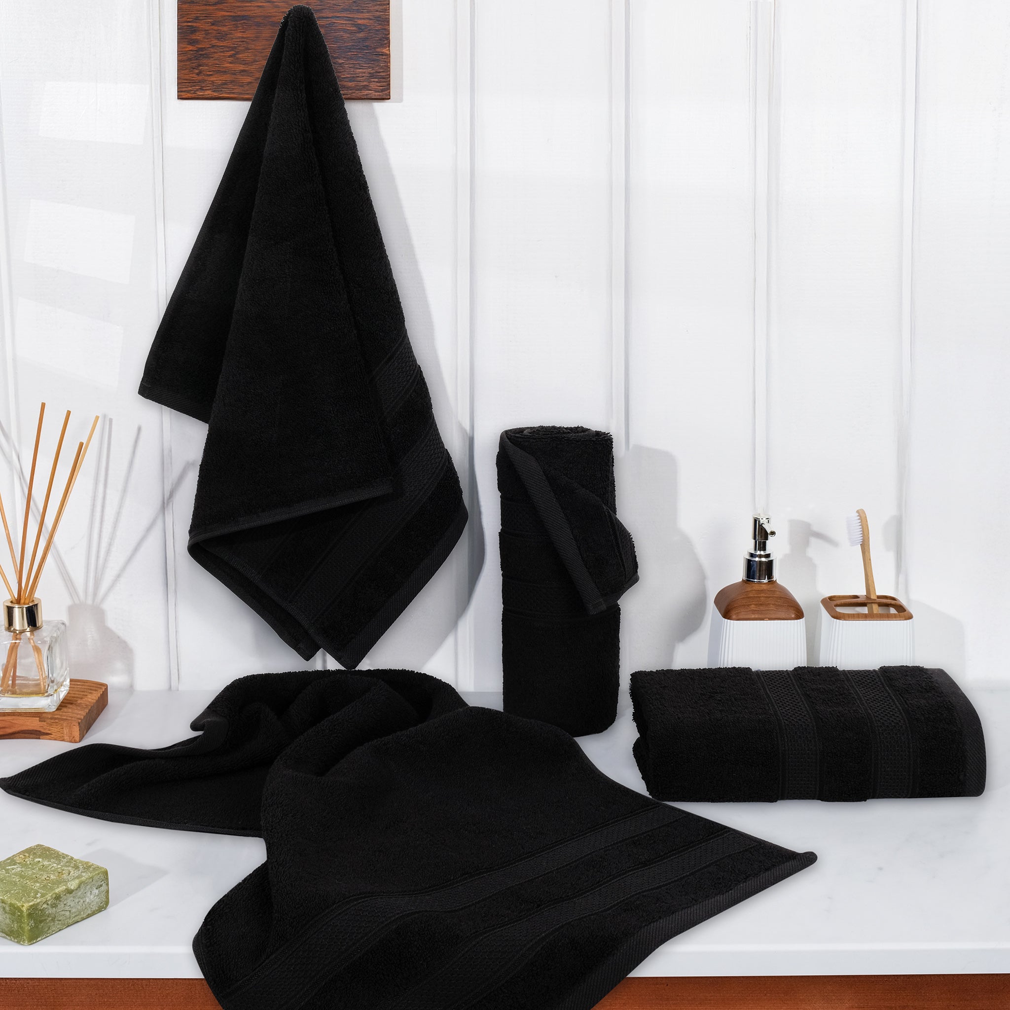 American-softlinen Salem 4-Pack Hand Towel Sets, 100% Cotton Luxury Turkish Towels, Super Soft, Absorbent, Premium Hand Towels - Black 2