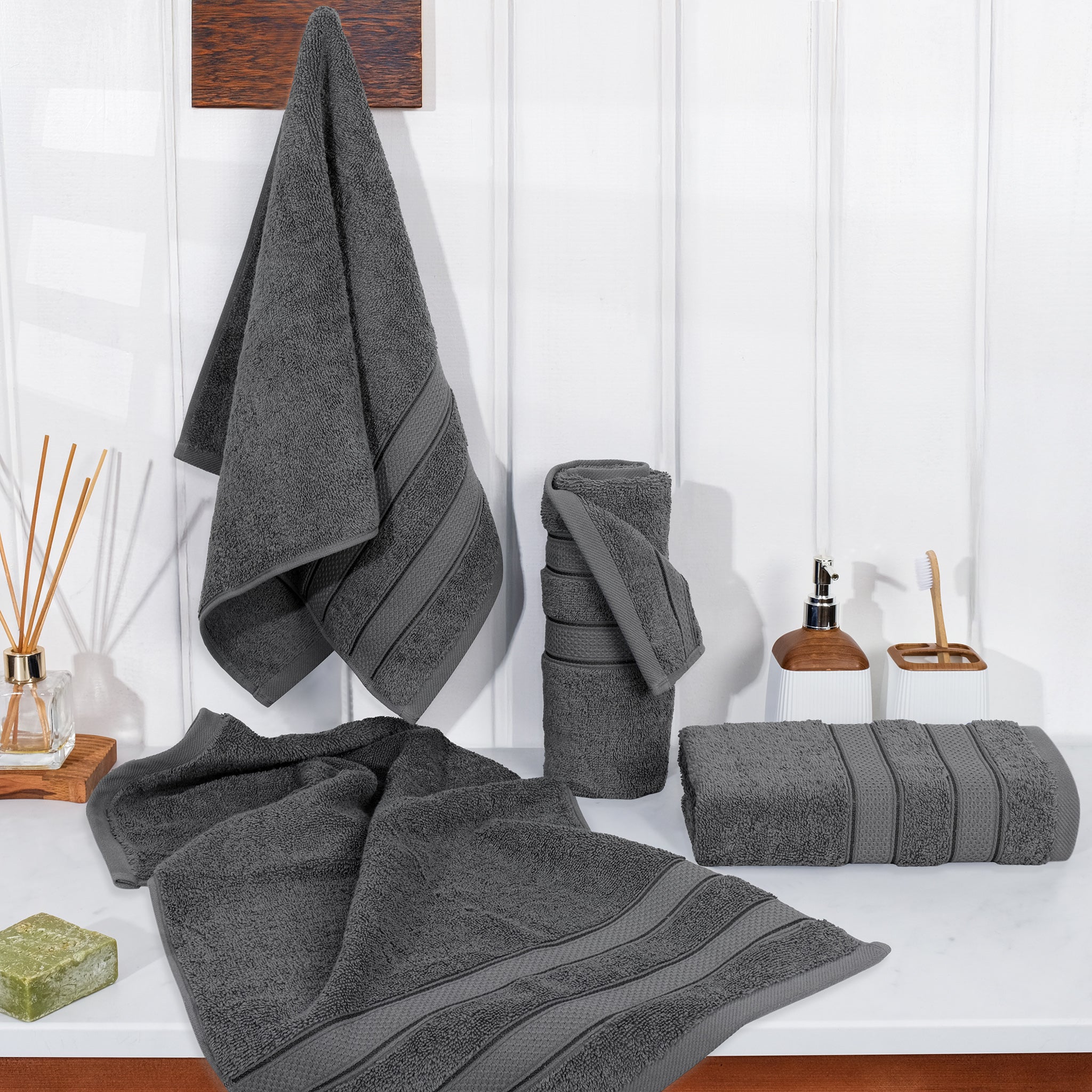 American-softlinen Salem 4-Pack Hand Towel Sets, 100% Cotton Luxury Turkish Towels, Super Soft, Absorbent, Premium Hand Towels - Gray 2