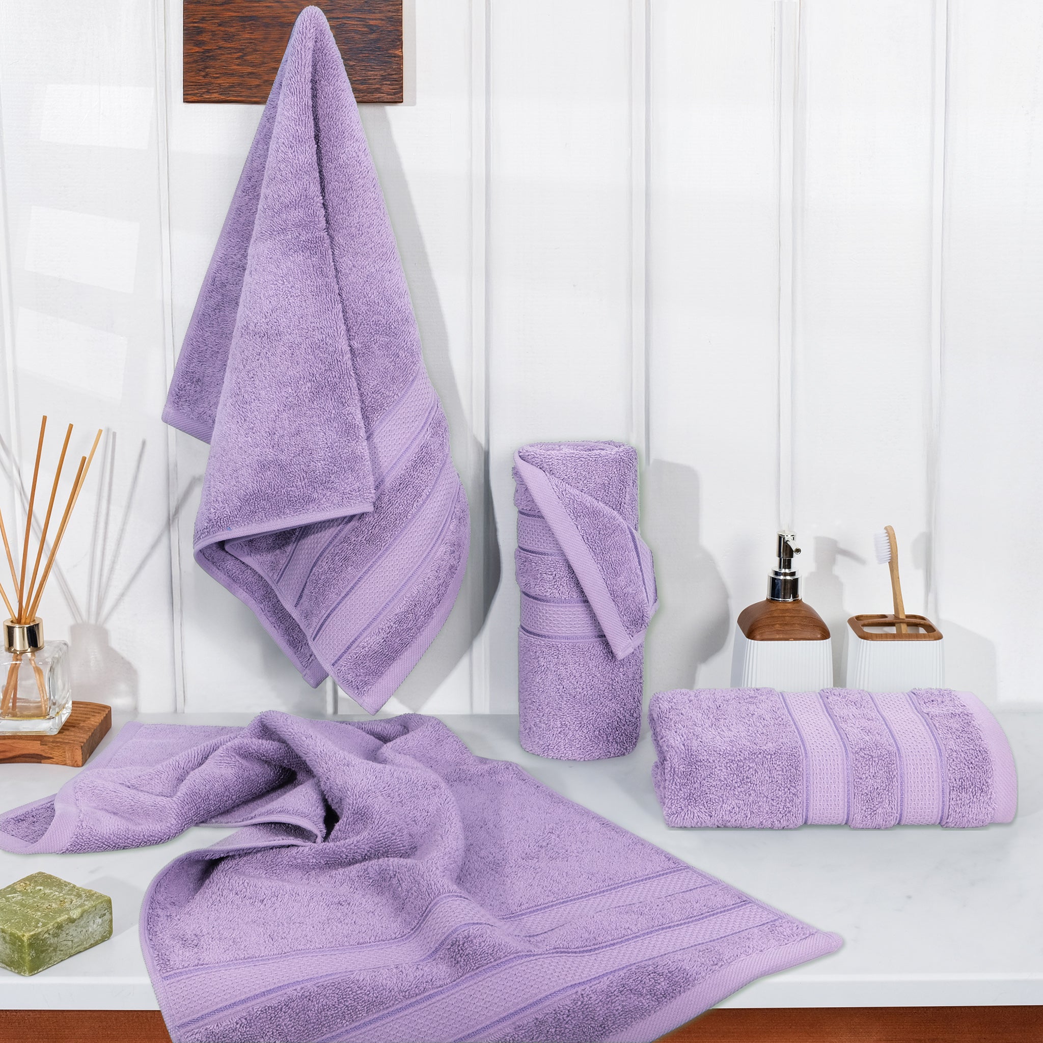 American-softlinen Salem 4-Pack Hand Towel Sets, 100% Cotton Luxury Turkish Towels, Super Soft, Absorbent, Premium Hand Towels - Lilac 2