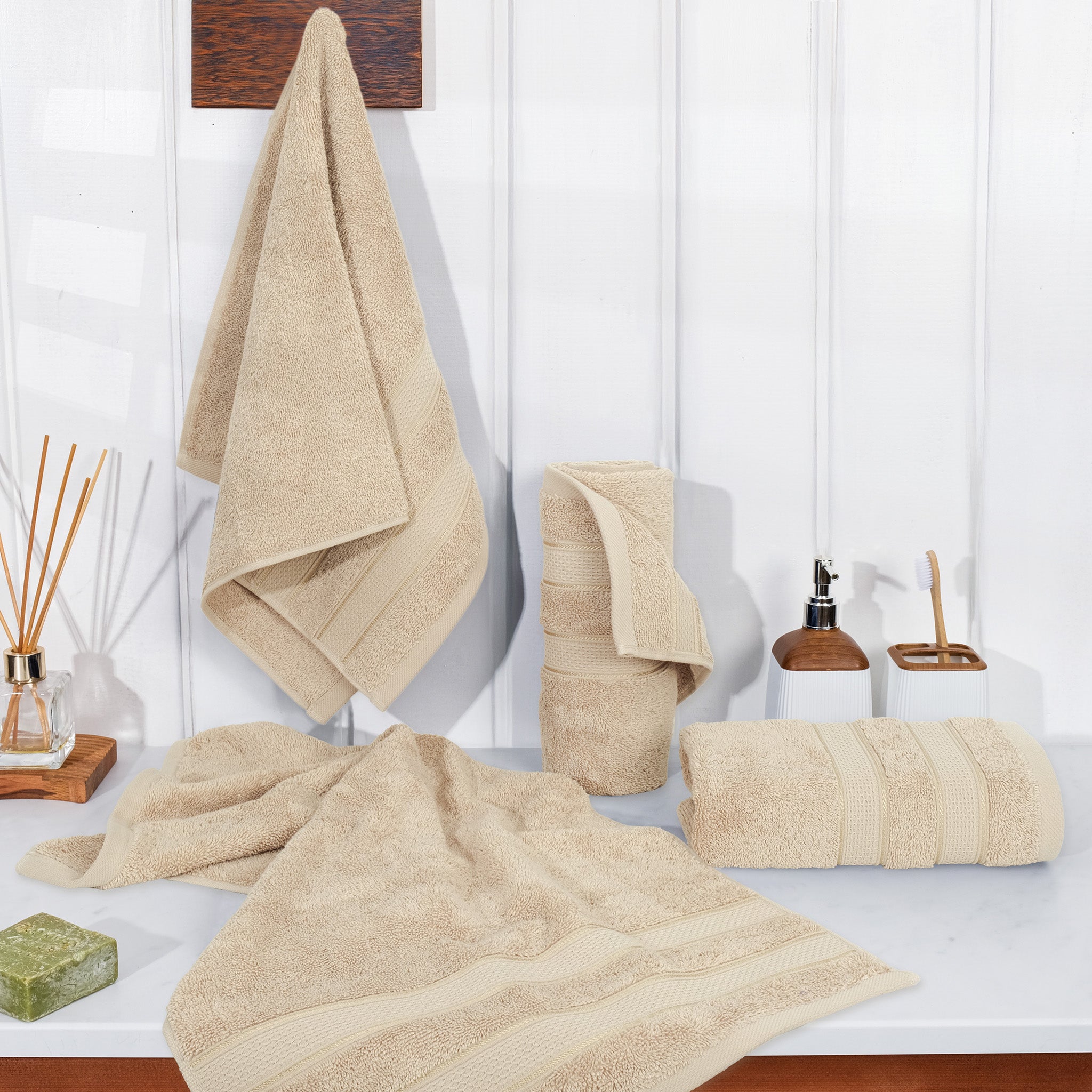 American-softlinen Salem 4-Pack Hand Towel Sets, 100% Cotton Luxury Turkish Towels, Super Soft, Absorbent, Premium Hand Towels - Sand Taupe Beige 2