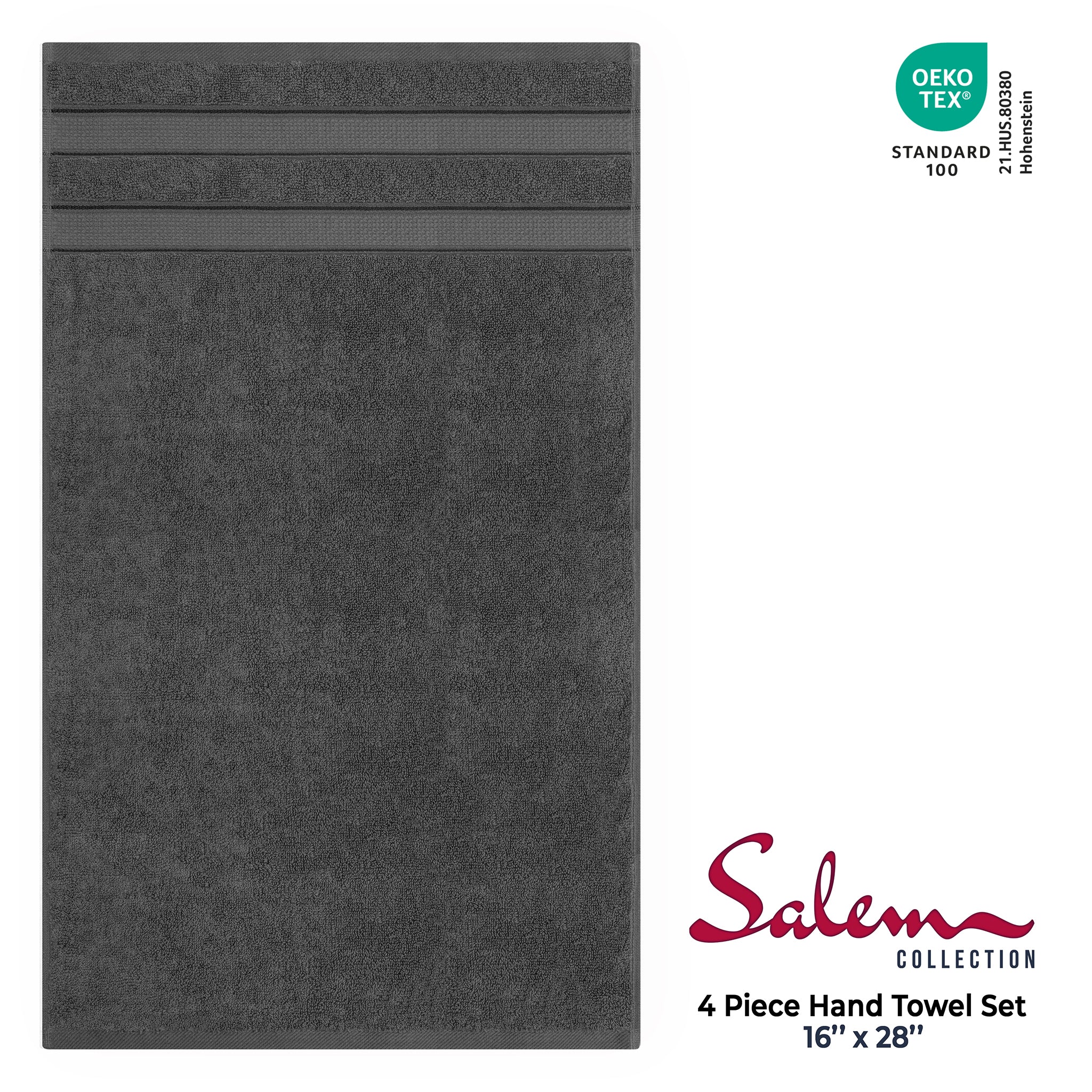 American-softlinen Salem 4-Pack Hand Towel Sets, 100% Cotton Luxury Turkish Towels, Super Soft, Absorbent, Premium Hand Towels - Gray 4