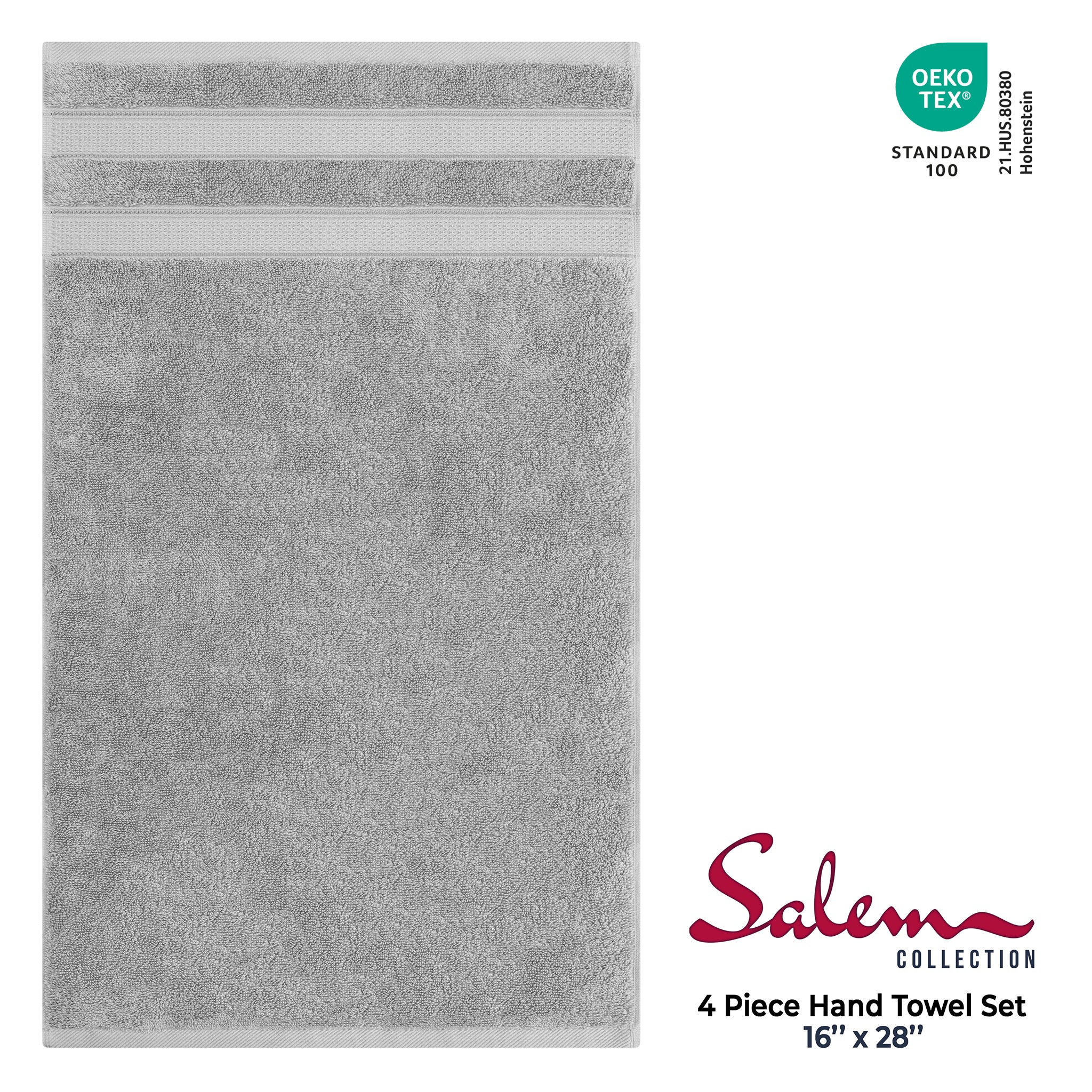 American-softlinen Salem 4-Pack Hand Towel Sets, 100% Cotton Luxury Turkish Towels, Super Soft, Absorbent, Premium Hand Towels - Rockridge Gray 4