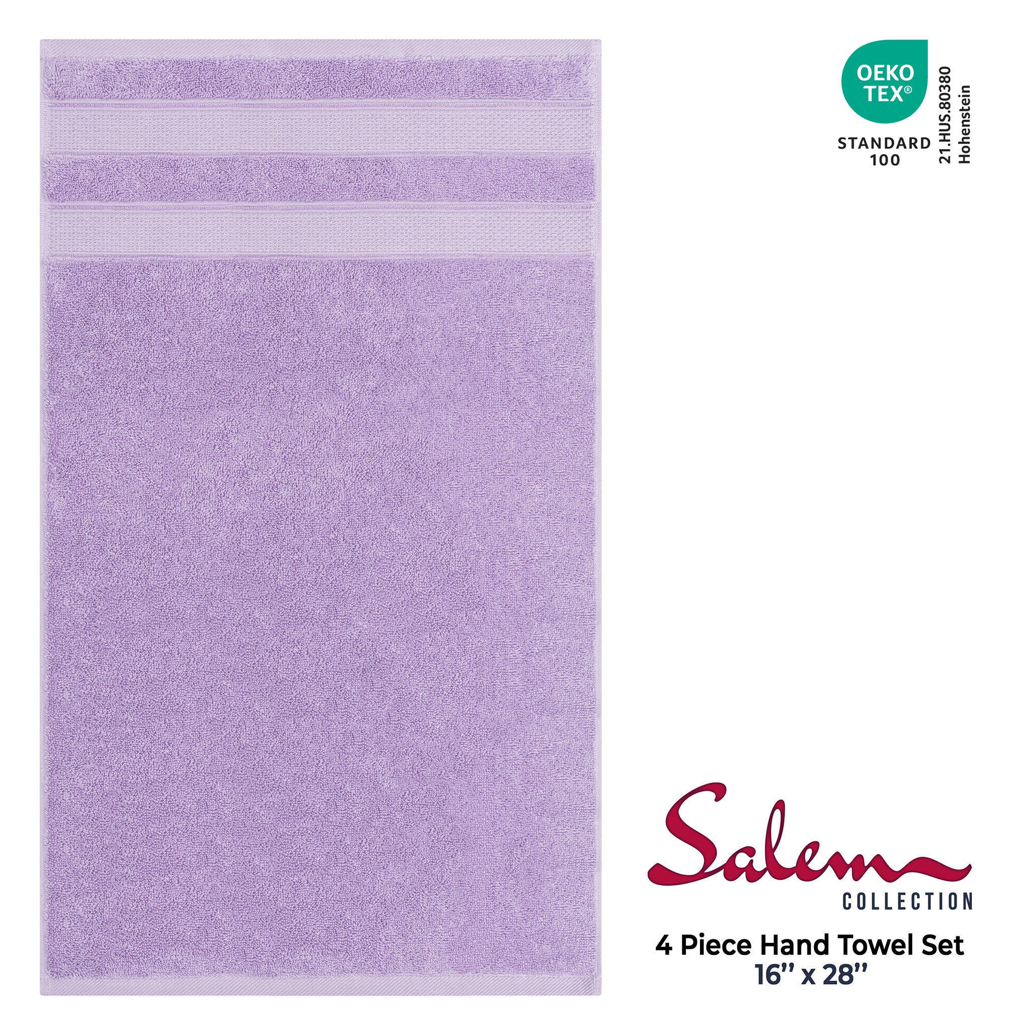 American-softlinen Salem 4-Pack Hand Towel Sets, 100% Cotton Luxury Turkish Towels, Super Soft, Absorbent, Premium Hand Towels - Lilac 4