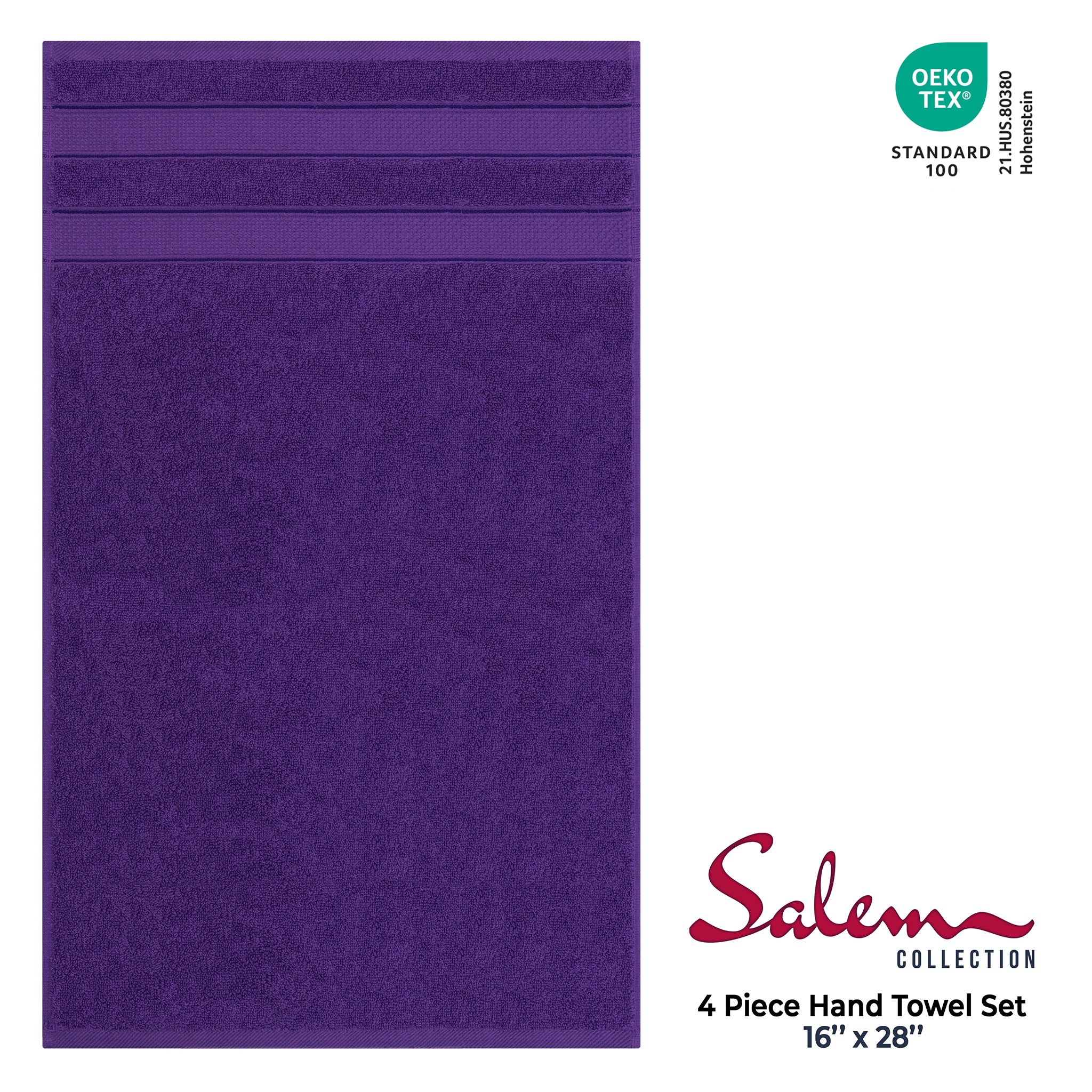 American-softlinen Salem 4-Pack Hand Towel Sets, 100% Cotton Luxury Turkish Towels, Super Soft, Absorbent, Premium Hand Towels - Purple 4