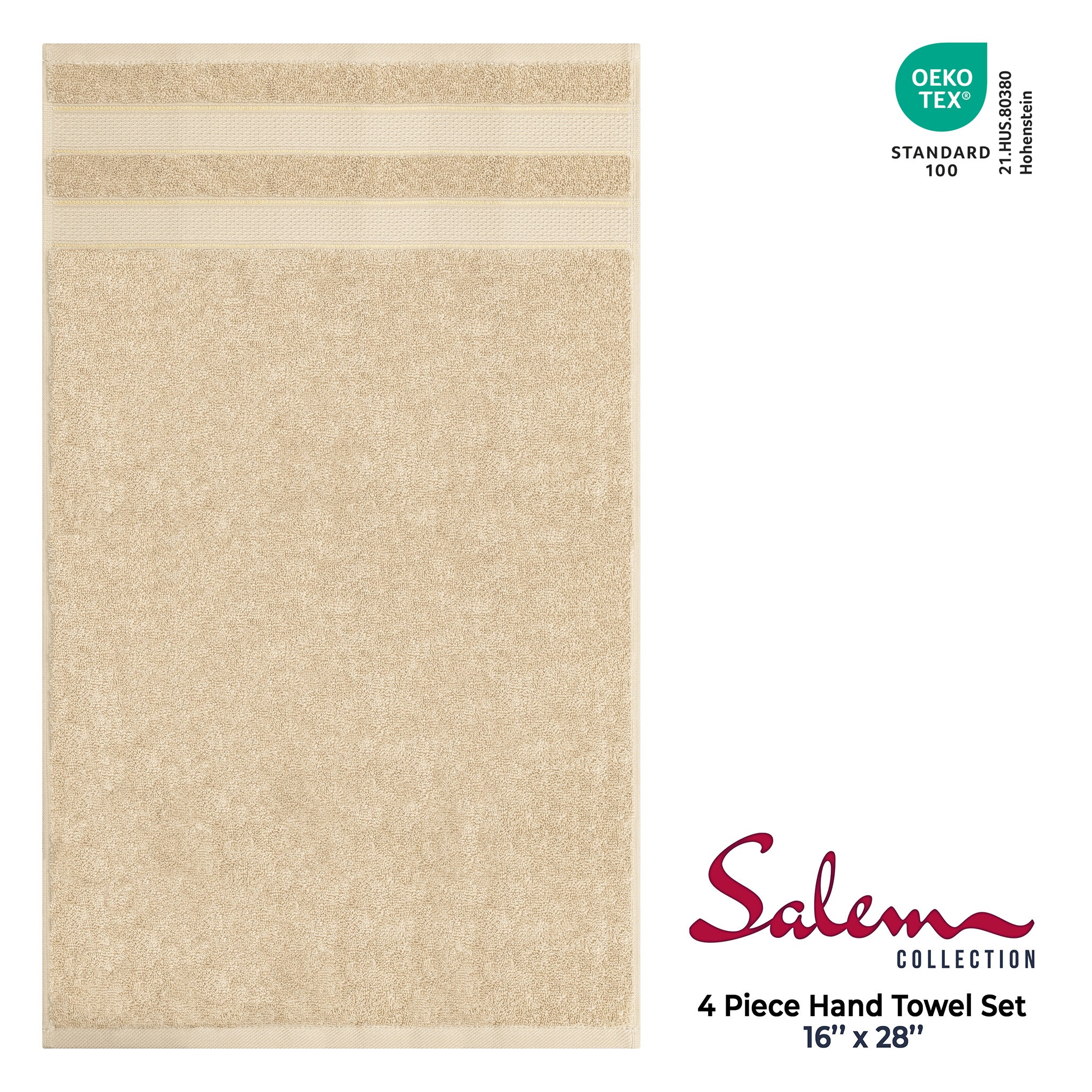 American-softlinen Salem 4-Pack Hand Towel Sets, 100% Cotton Luxury Turkish Towels, Super Soft, Absorbent, Premium Hand Towels - Sand Taupe Beige 4