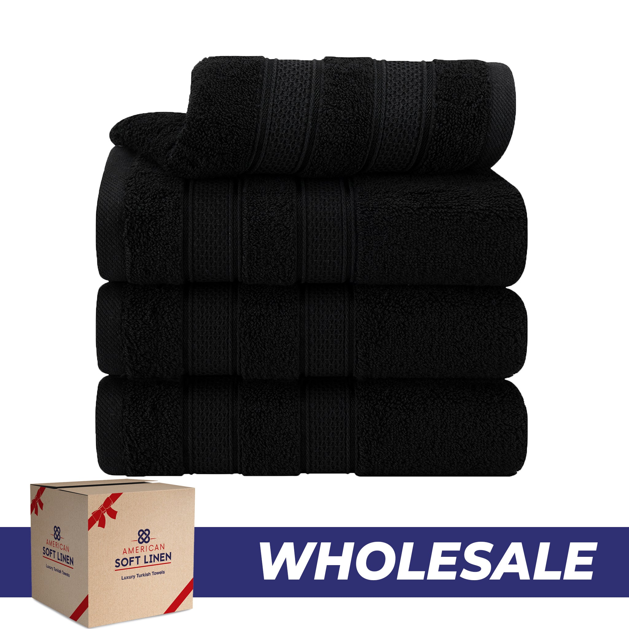 American-softlinen Salem 4-Pack Hand Towel Sets, 100% Cotton Luxury Turkish Towels, Super Soft, Absorbent, Premium Wholesale Hand Towels - Black 0