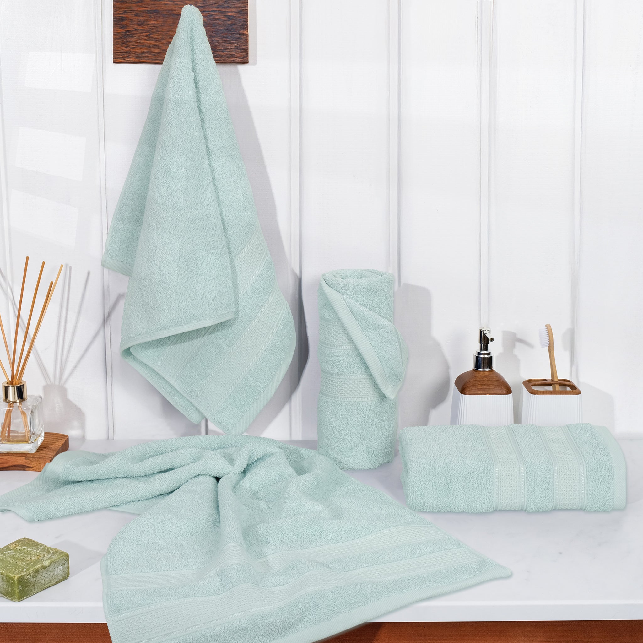 American-softlinen Salem 4-Pack Hand Towel Sets, 100% Cotton Luxury Turkish Towels, Super Soft, Absorbent, Premium Wholesale Hand Towels - Mint 2