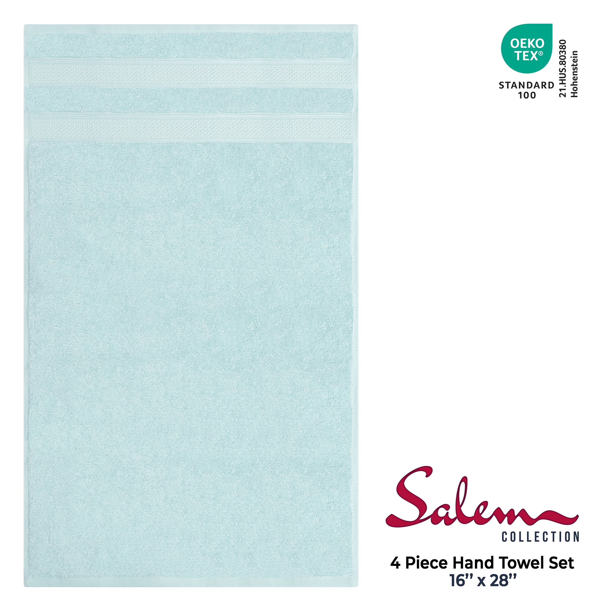 American-softlinen Salem 4-Pack Hand Towel Sets, 100% Cotton Luxury Turkish Towels, Super Soft, Absorbent, Premium Wholesale Hand Towels - Mint 4