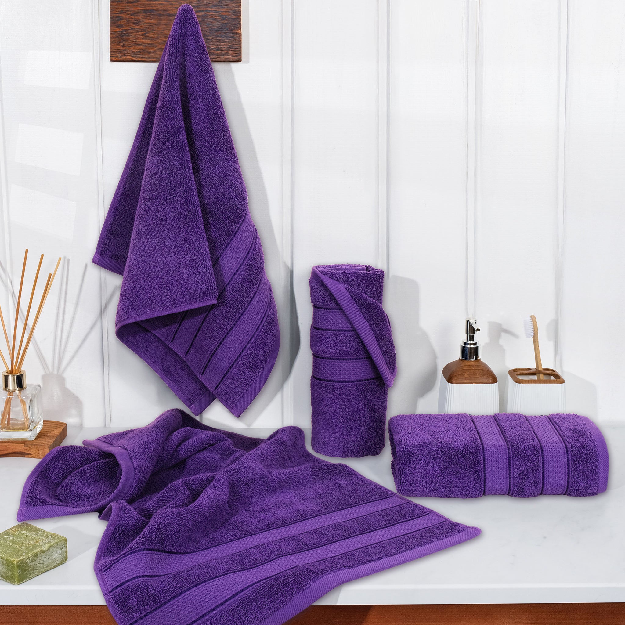 American-softlinen Salem 4-Pack Hand Towel Sets, 100% Cotton Luxury Turkish Towels, Super Soft, Absorbent, Premium Wholesale Hand Towels - Purple 2