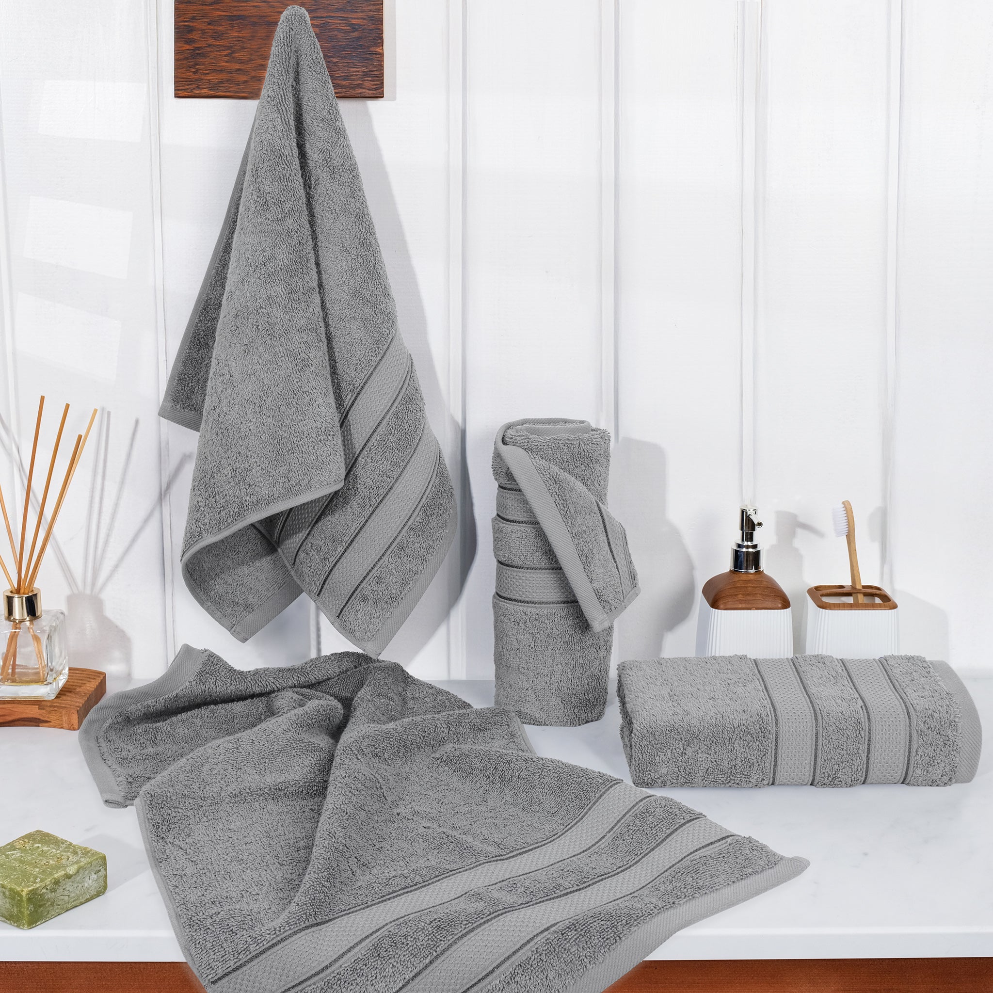 American-softlinen Salem 4-Pack Hand Towel Sets, 100% Cotton Luxury Turkish Towels, Super Soft, Absorbent, Premium Wholesale Hand Towels - Rockridge Gray 2