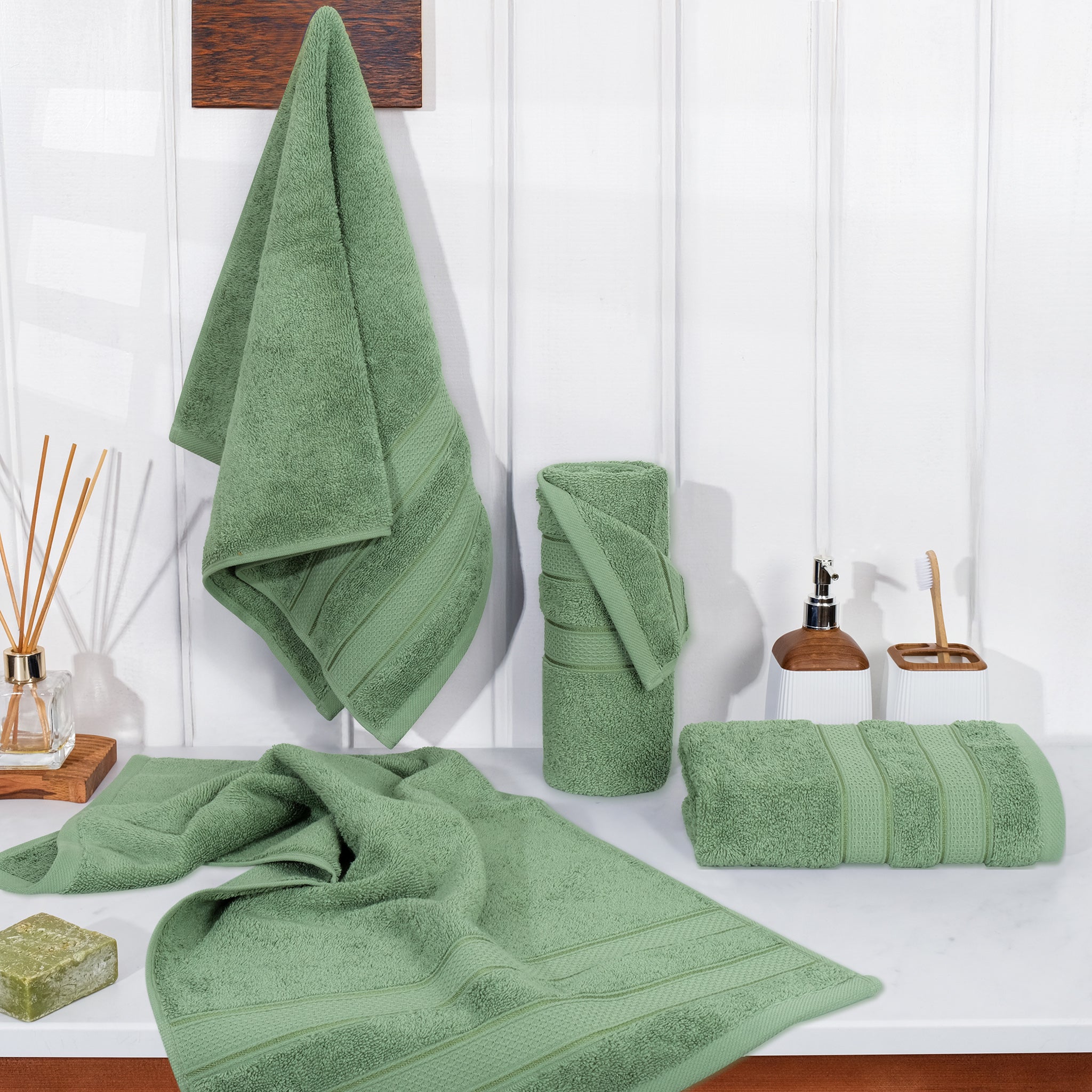 American-softlinen Salem 4-Pack Hand Towel Sets, 100% Cotton Luxury Turkish Towels, Super Soft, Absorbent, Premium Wholesale Hand Towels - Sage Green 2
