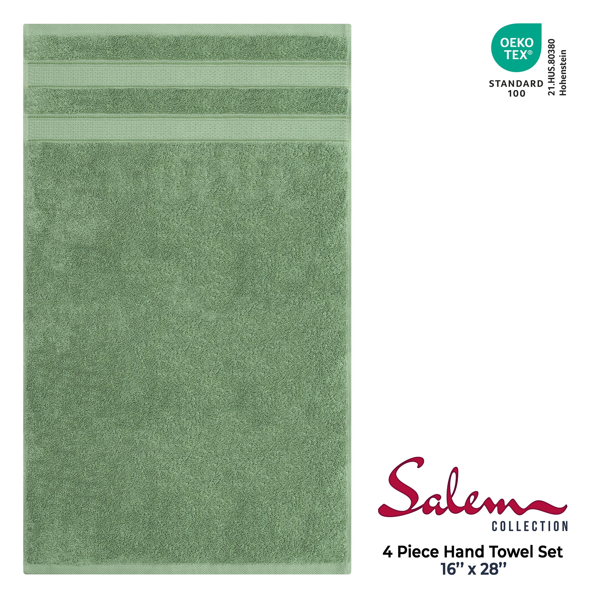 American-softlinen Salem 4-Pack Hand Towel Sets, 100% Cotton Luxury Turkish Towels, Super Soft, Absorbent, Premium Wholesale Hand Towels - Sage Green 4