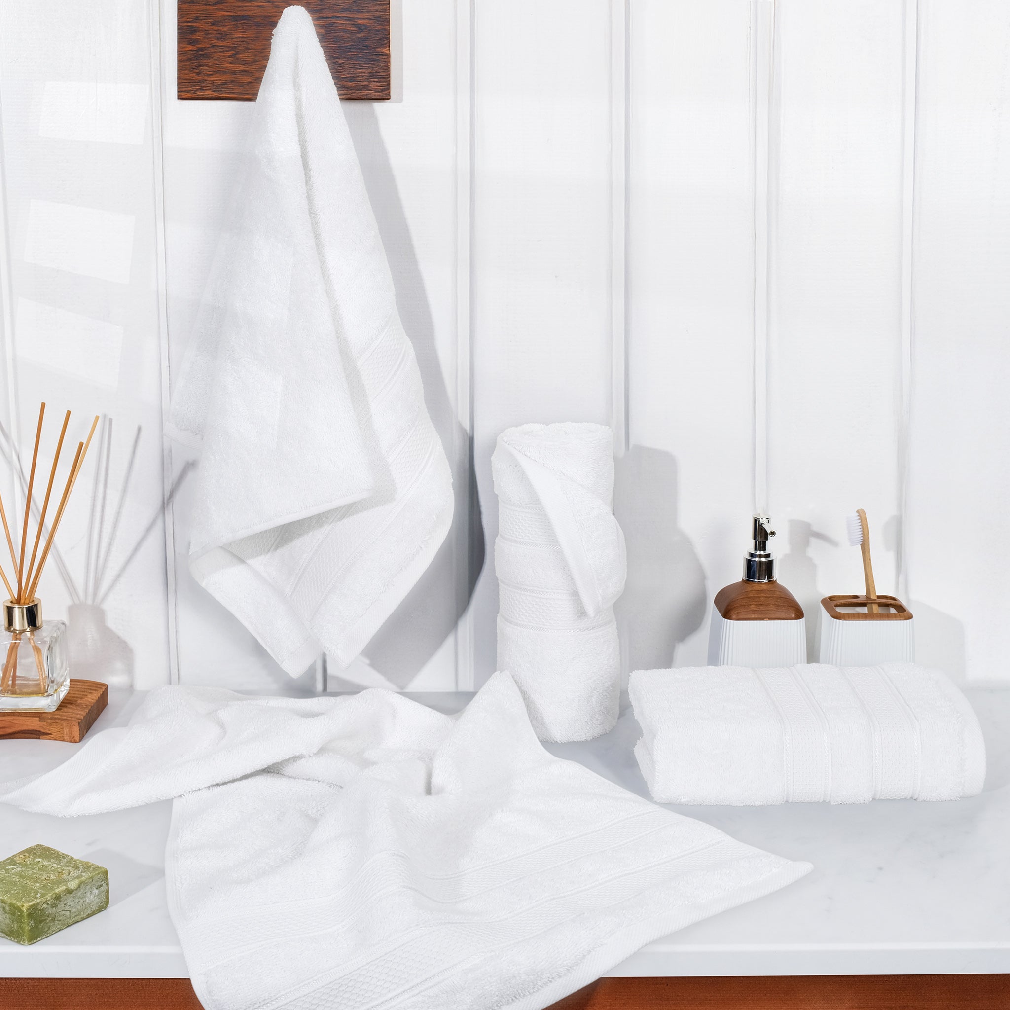 American-softlinen Salem 4-Pack Hand Towel Sets, 100% Cotton Luxury Turkish Towels, Super Soft, Absorbent, Premium Wholesale Hand Towels - White 2