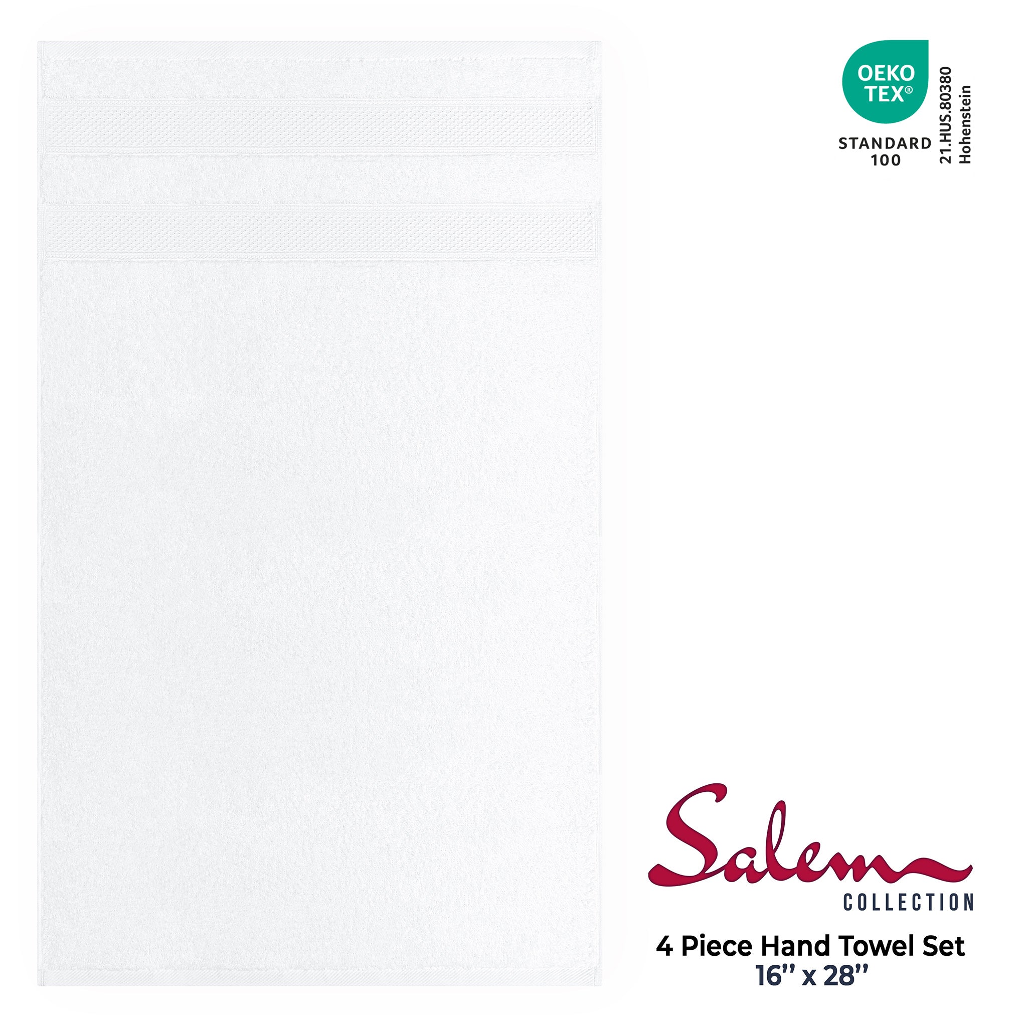 American-softlinen Salem 4-Pack Hand Towel Sets, 100% Cotton Luxury Turkish Towels, Super Soft, Absorbent, Premium Wholesale Hand Towels - White 4