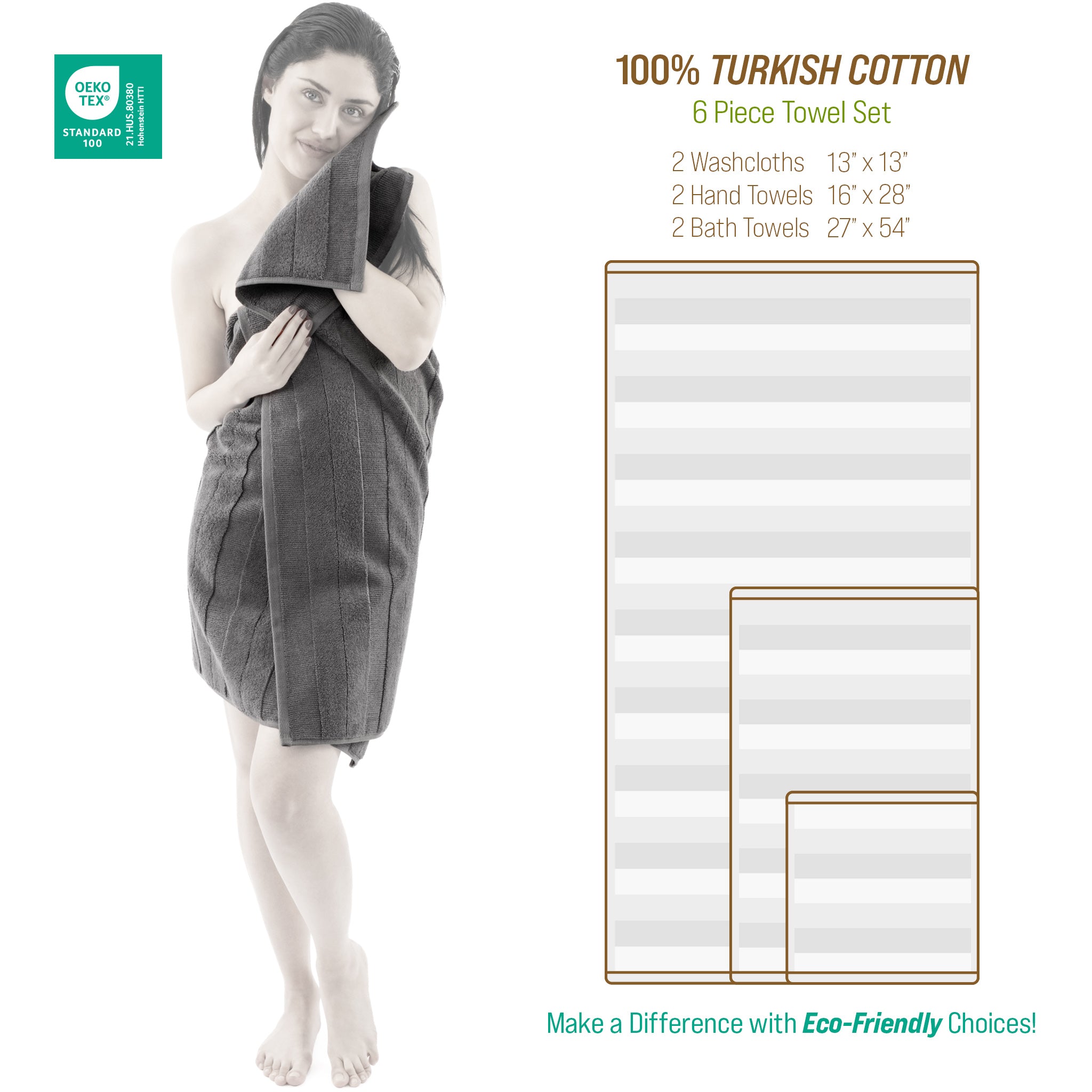 American-softlinen Sense Collection 100% Micro Cotton Premium 6 Piece Towel Set, 600 GSM Ultra Soft and Plush Towels for Bathroom