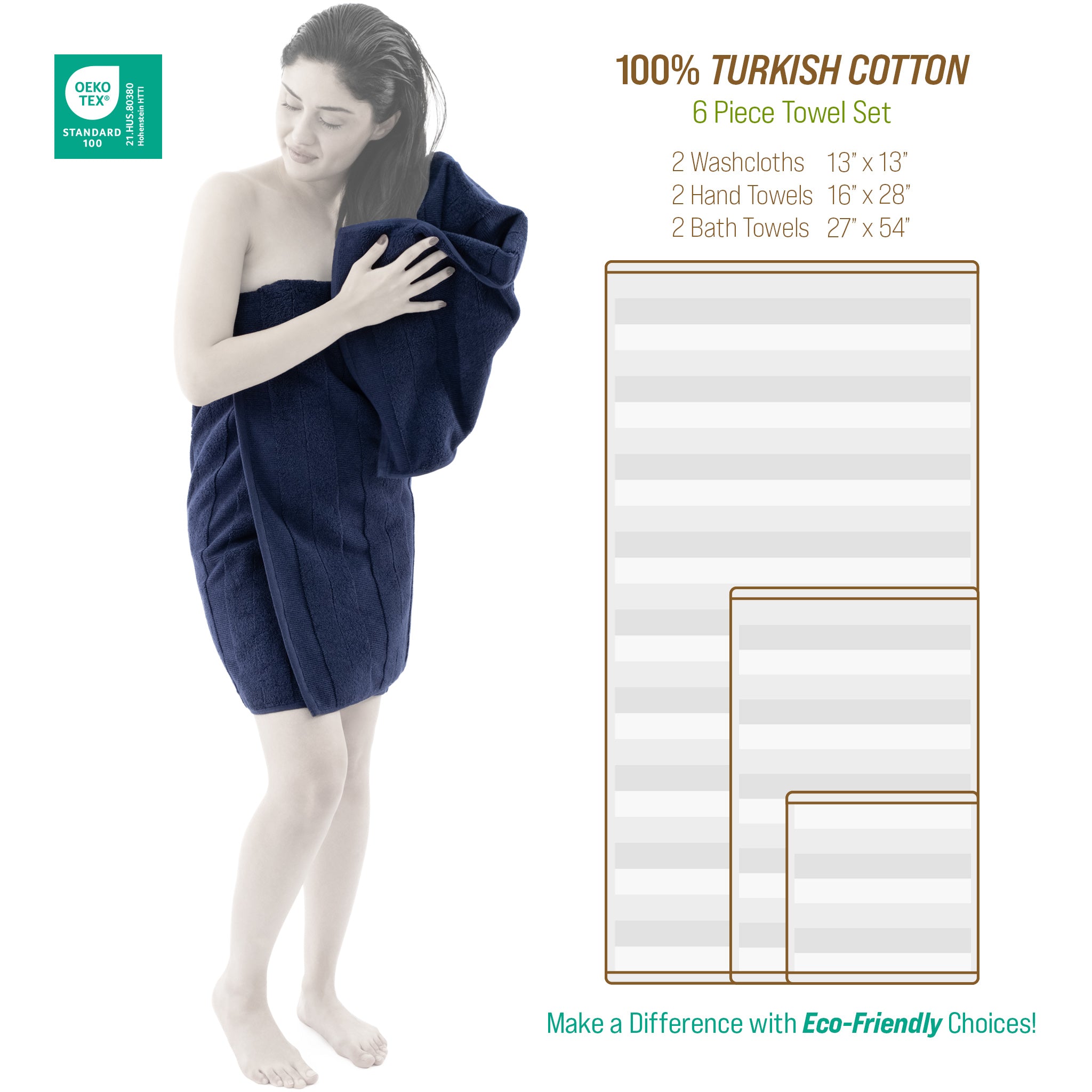 American-softlinen Sense Collection 100% Micro Cotton Premium 6 Piece Towel Set, 600 GSM Ultra Soft and Plush Towels for Bathroom