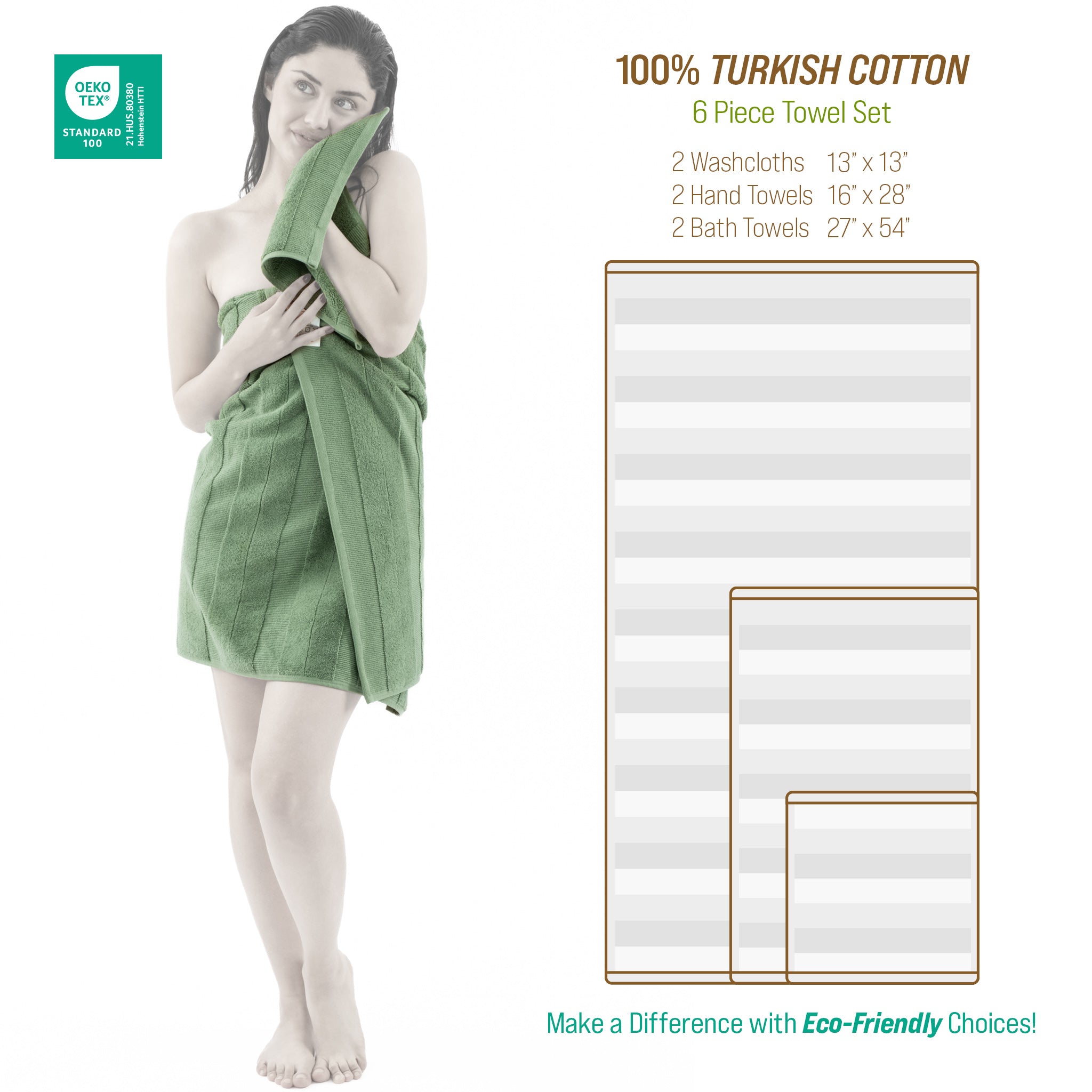 American-softlinen Sense Collection 100% Micro Cotton Premium 6 Piece Towel Set, 600 GSM Ultra Soft and Plush Towels for Bathroom