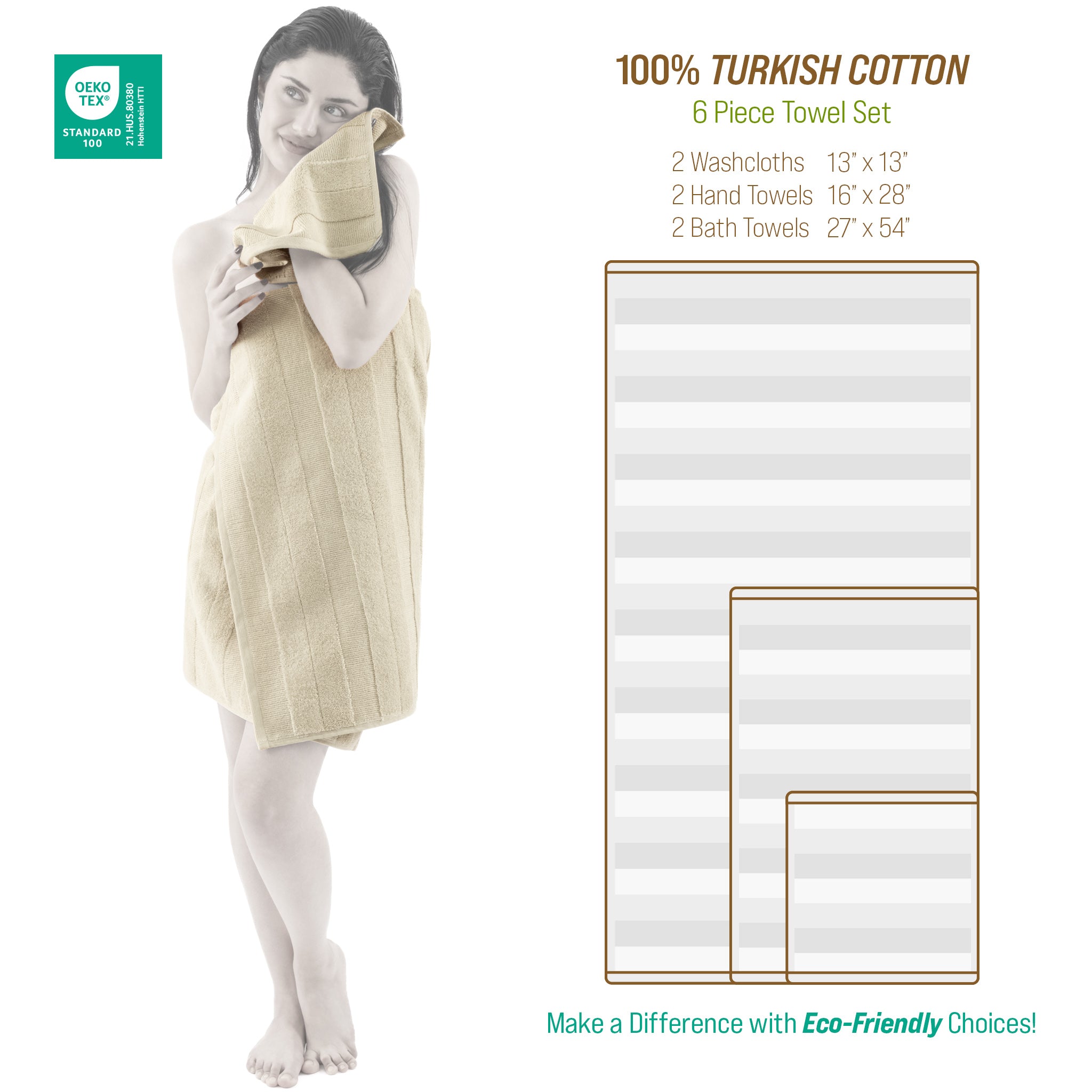American-softlinen Sense Collection 100% Micro Cotton Premium 6 Piece Towel Set, 600 GSM Ultra Soft and Plush Towels for Bathroom