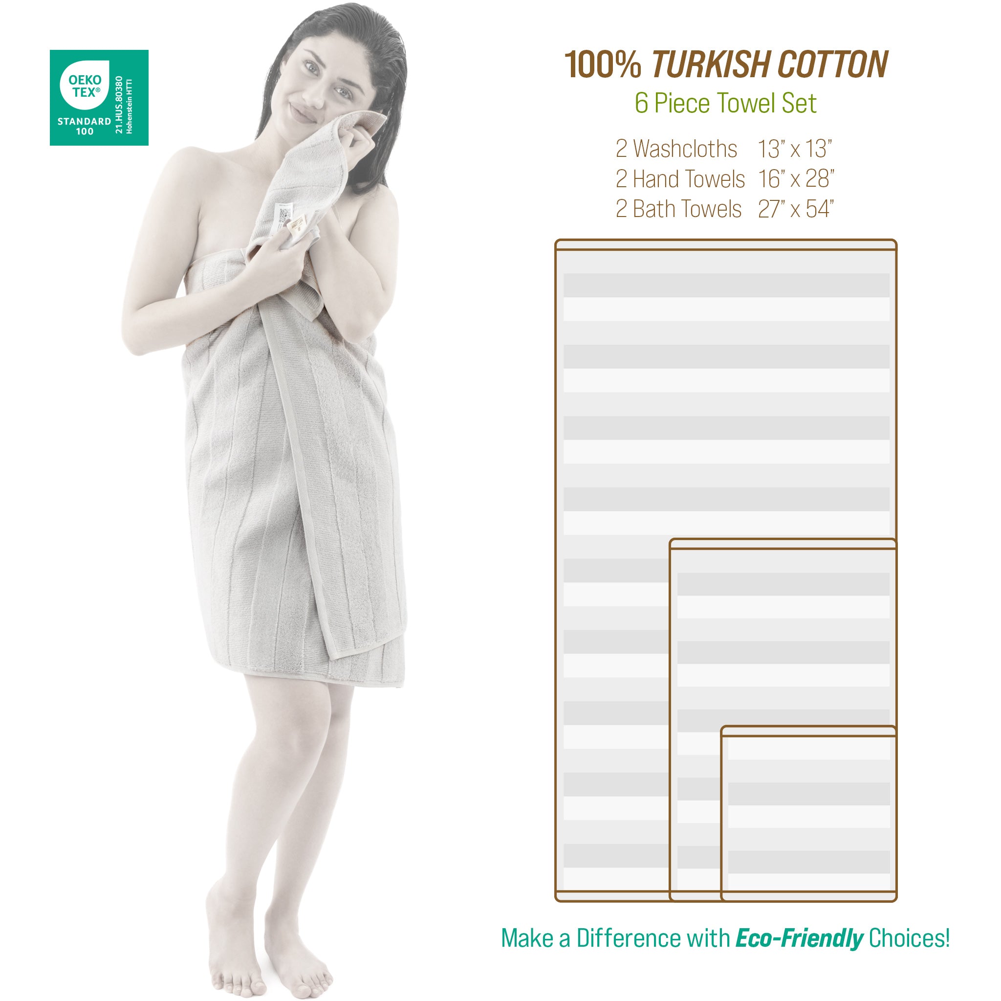 American-softlinen Sense Collection 100% Micro Cotton Premium 6 Piece Towel Set, 600 GSM Ultra Soft and Plush Towels for Bathroom