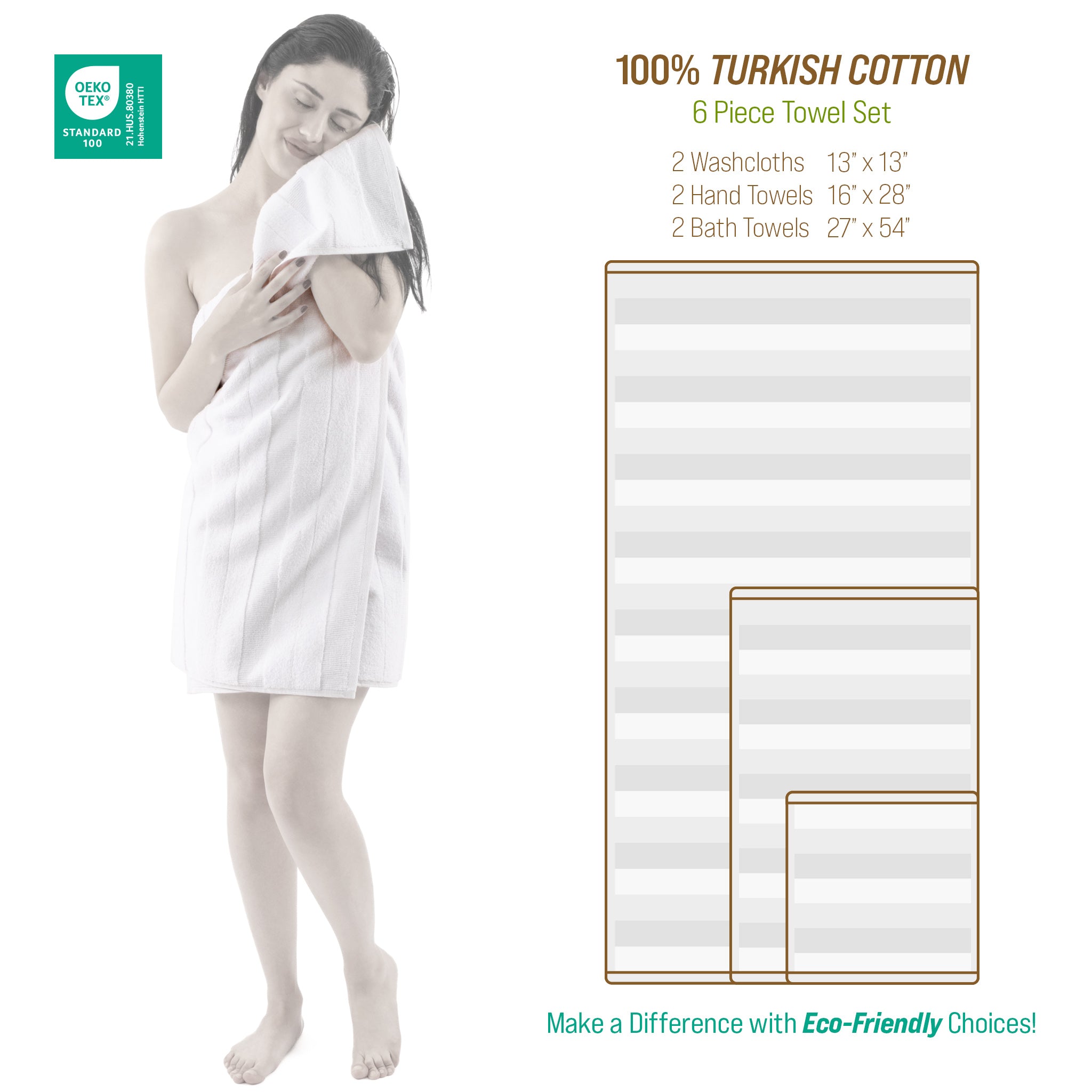 American-softlinen Sense Collection 100% Micro Cotton Premium 6 Piece Towel Set, 600 GSM Ultra Soft and Plush Towels for Bathroom