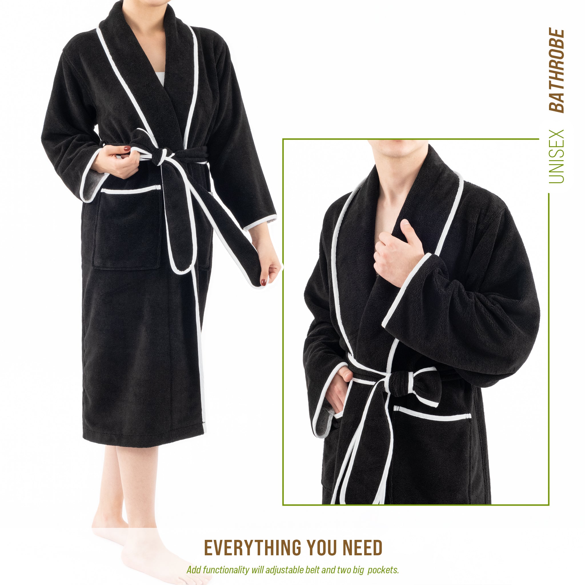American-softlinen Triga - Bamboo Robes for Women and Men, Unisex Plush Spa Lounging Bathrobe, 1 Piece Cozy Robe for Couples After Shower