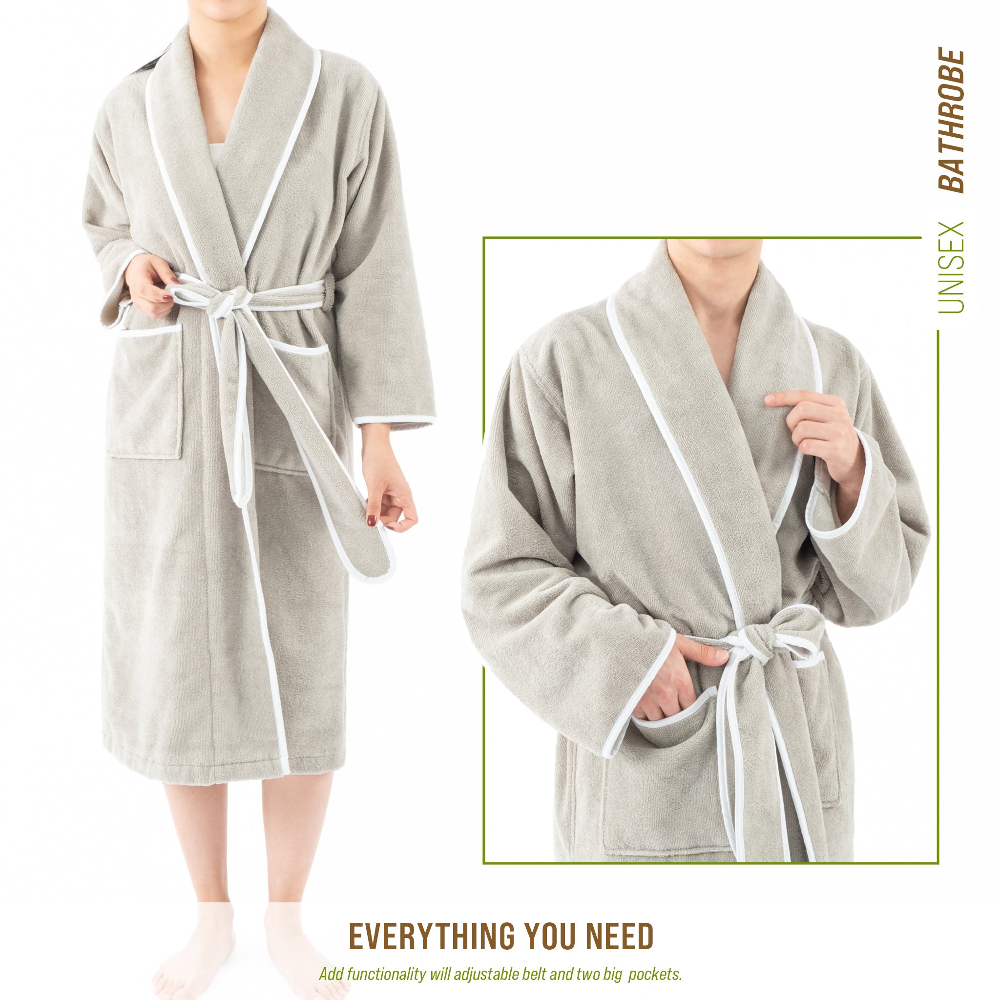 American-softlinen Triga - Bamboo Robes for Women and Men, Unisex Plush Spa Lounging Bathrobe, 1 Piece Cozy Robe for Couples After Shower